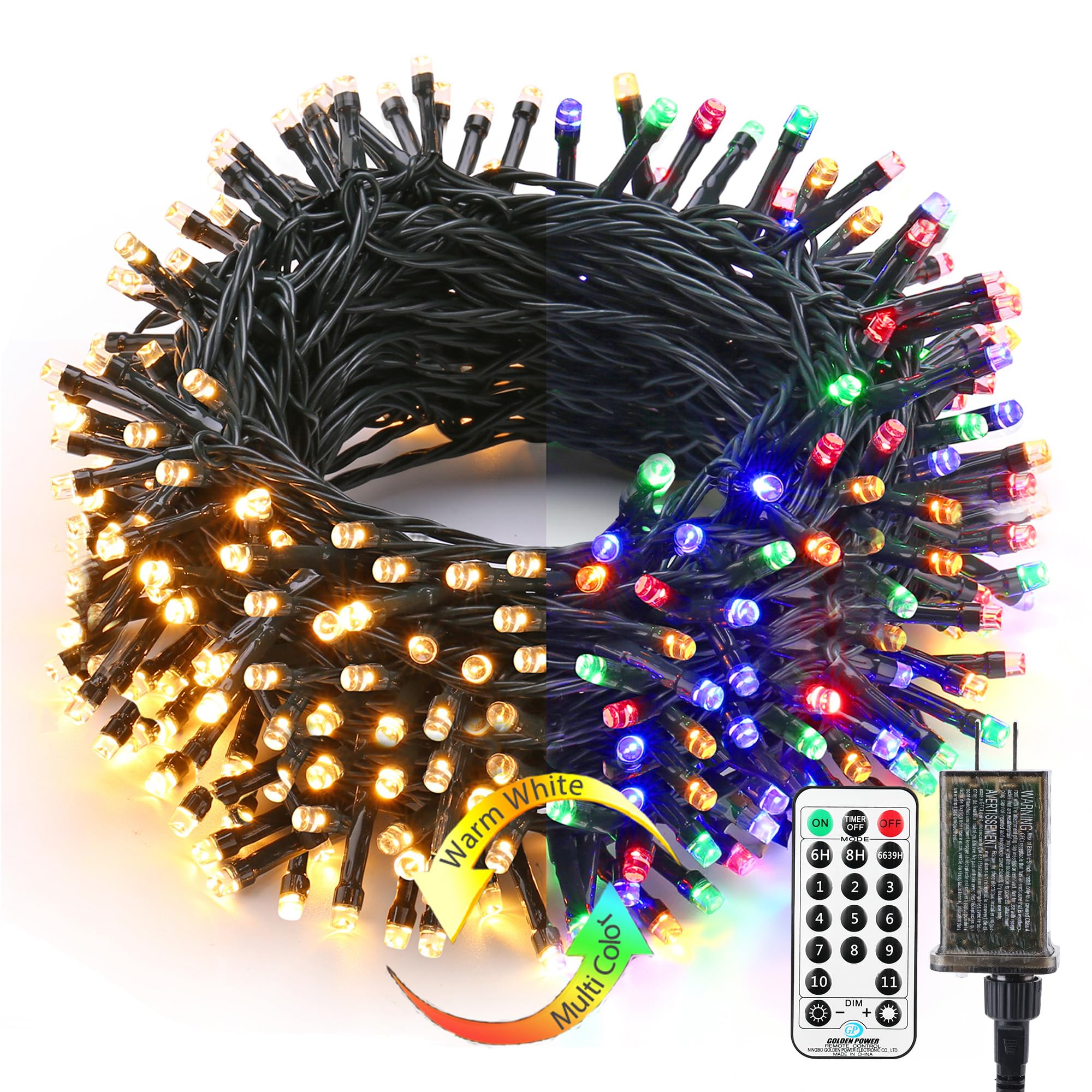 Brizled Christmas Lights Outdoor, 500 LED Color Changing Christmas String Lights with Remote, 180.4ft 11 Modes Christmas Tree Li