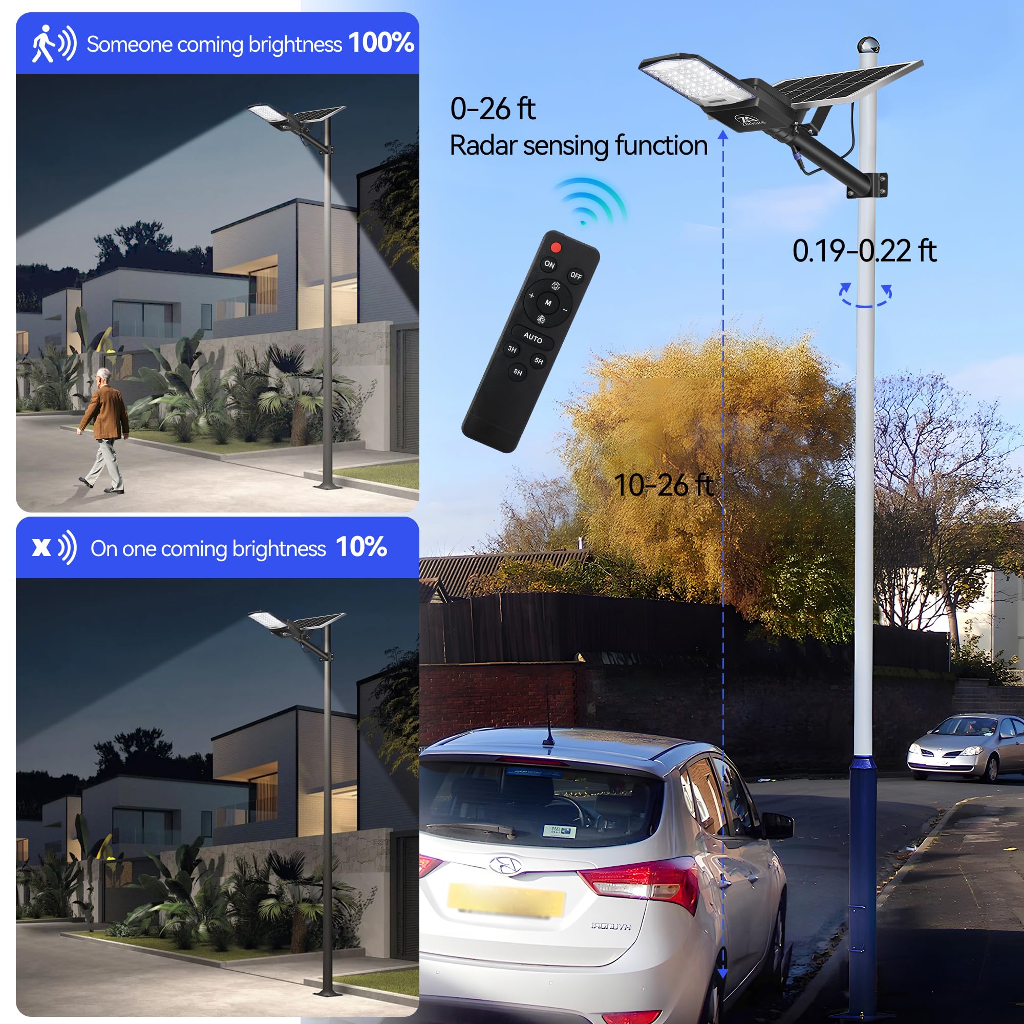 ZARKURE 5000W Solar Street Light, 7000K, 450000LM, IP67 Waterproof, 40000mAh, Black, Model LD003, Remote Control for Outdoor