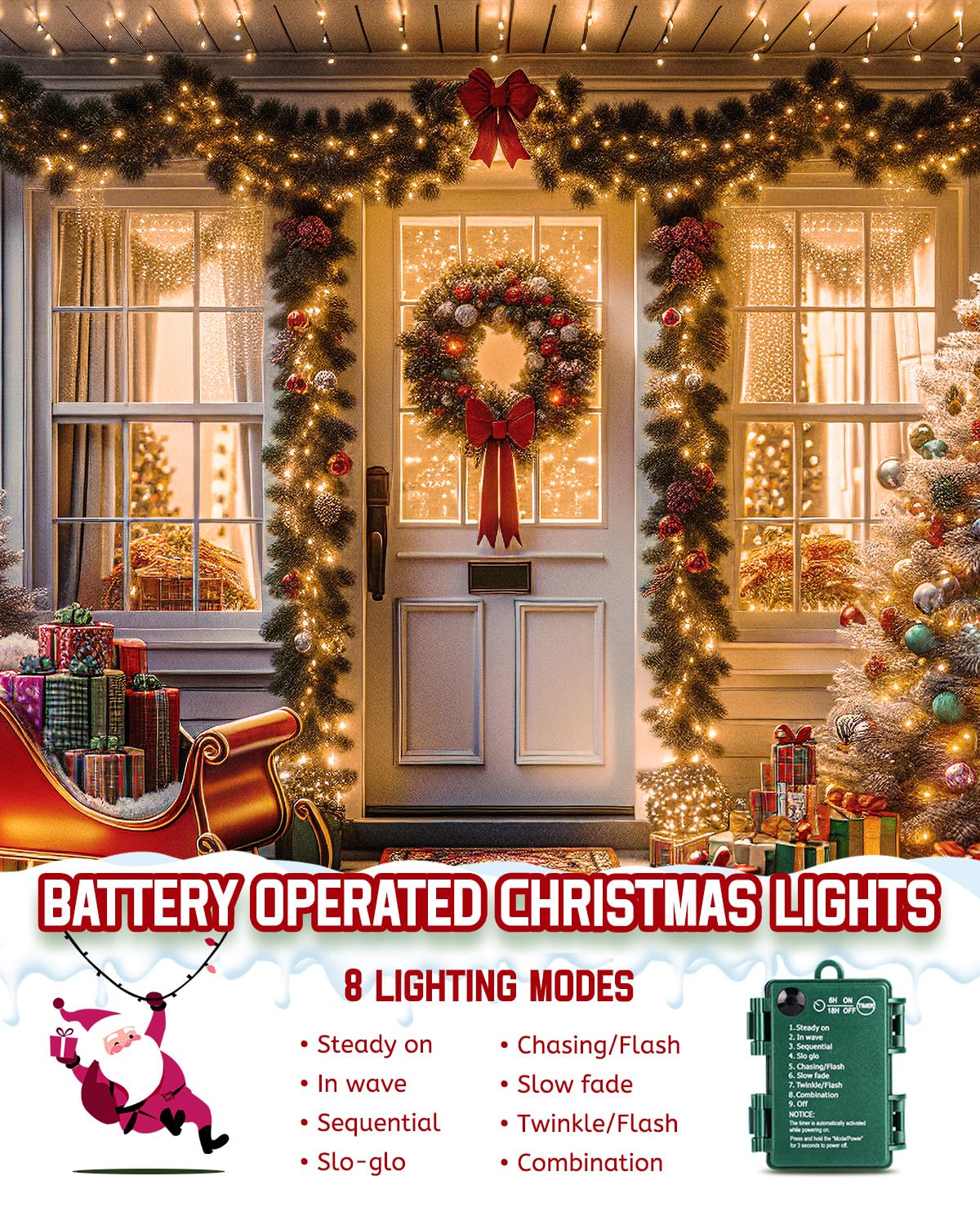 Minetom 10Ft 120 LED Battery Operated Christmas Cluster Lights, Warm White, 2 Pack, Waterproof Twinkle Lights for Indoor/Outdoor Decor