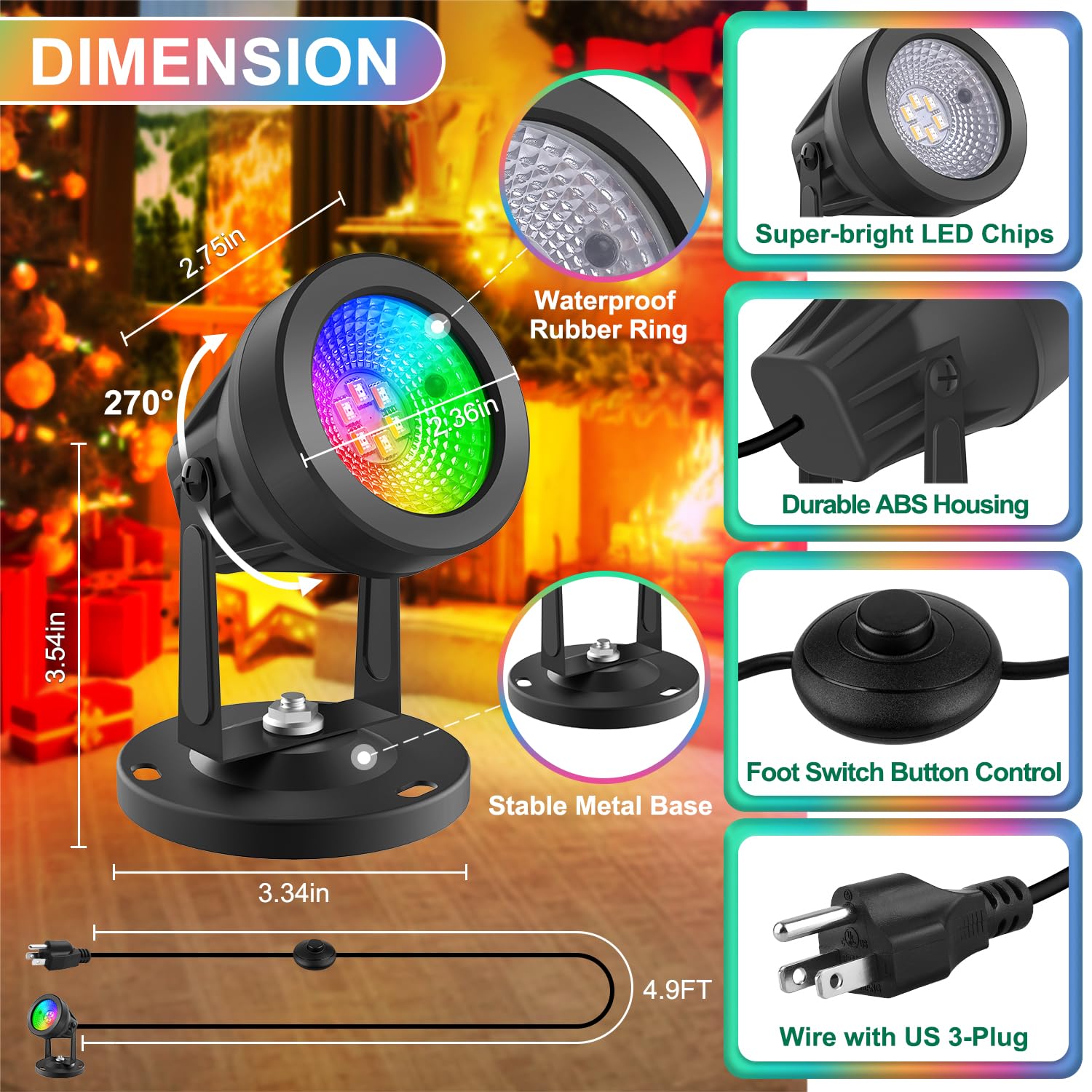 T-SUN Indoor RGBW Spotlight, LED Floor Lights with Remote Control, Indoor Uplights 16 Colors & Warm White | Foot Switch, Hallowe