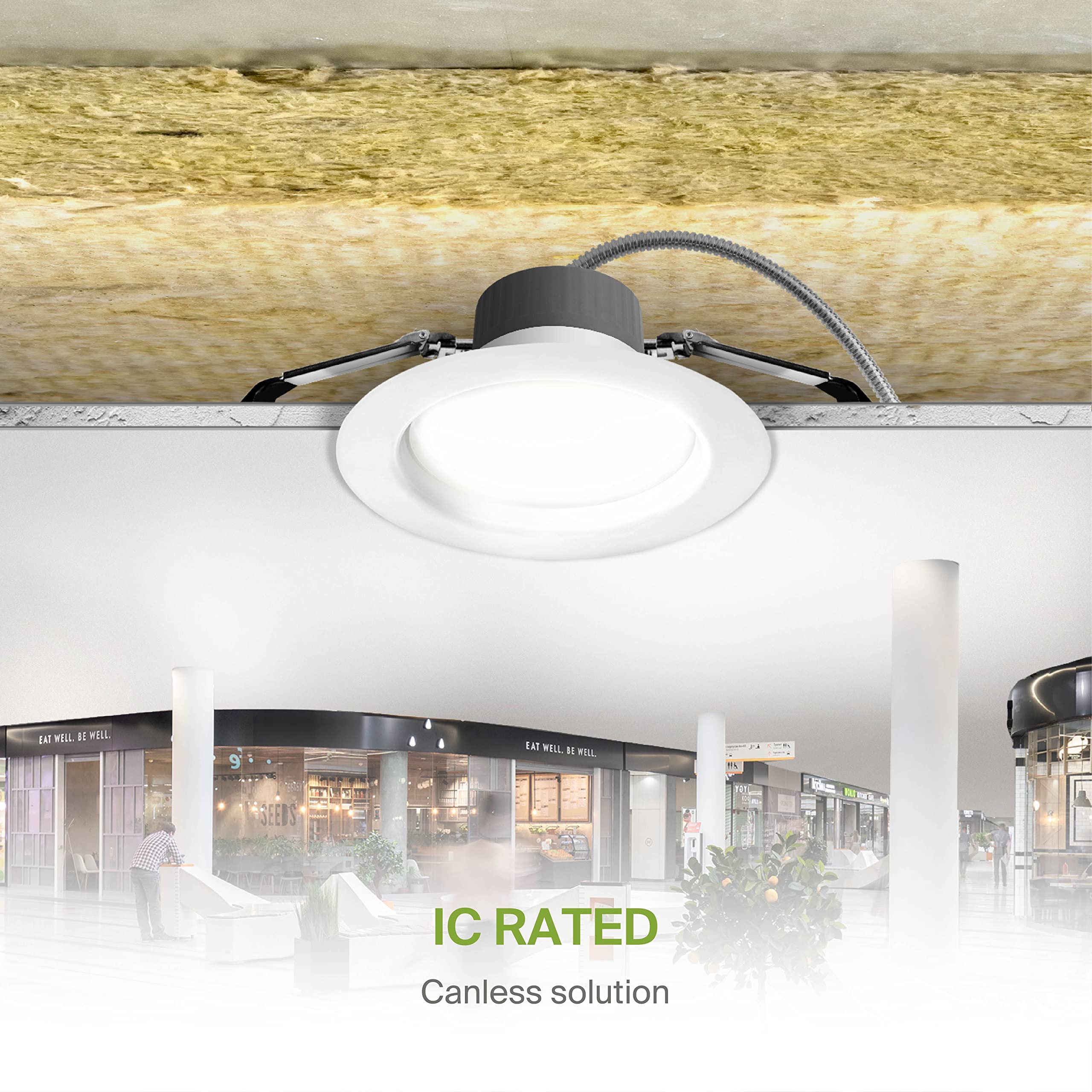 Asd 4 Inch Commercial Canless Led Downlight  Power Adjustable 7/10/13W Lighting  Round Dimmable Recessed Ceiling Light Fixture  5 Color Temperatures 2700K-5000K  120-277V Ic Rated Ul & Energy Star