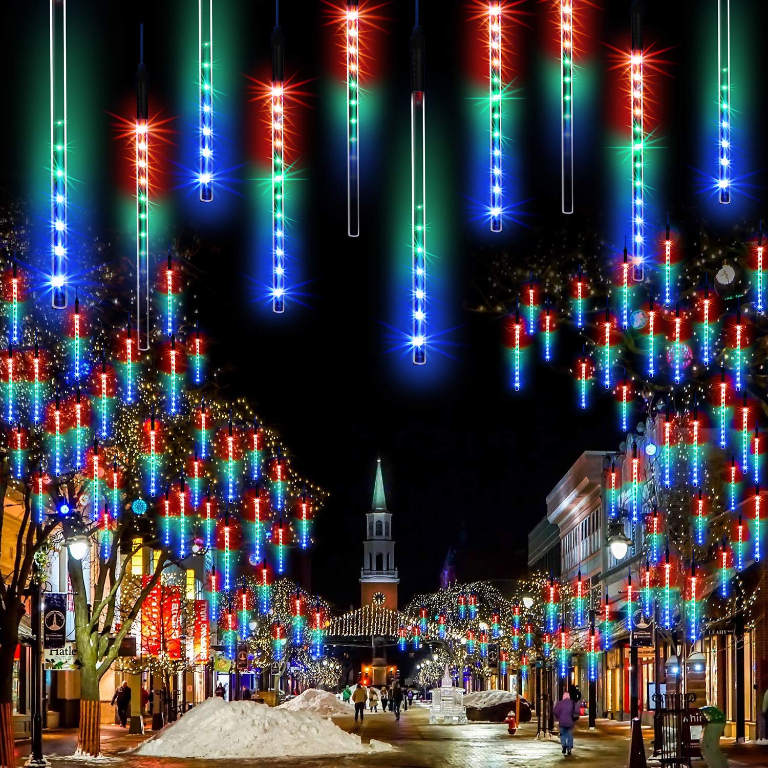 Jjgoo ?4 Pack? Christmas Lights Meteor Shower Rain Lights 20Inch  Totally 40 Tube 1440 Leds Icicle Light Outdoor Raindrop Light For Xmas Halloween Wedding Party Tree Holiday Decoration  Colorful