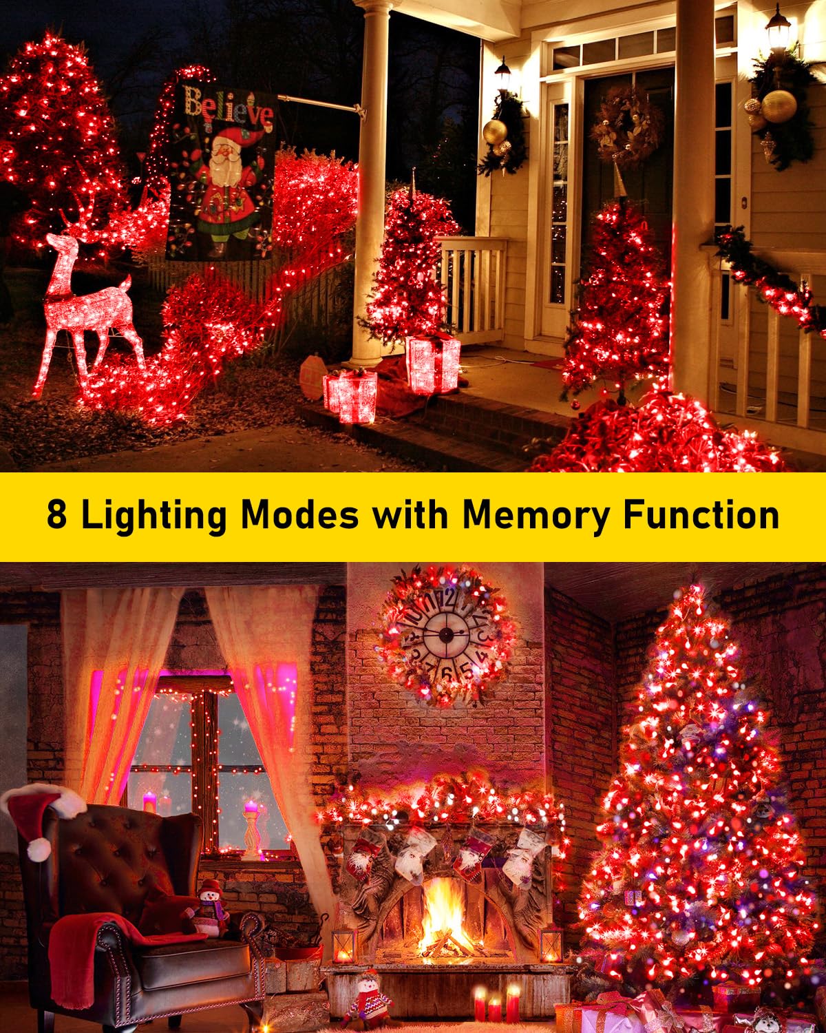 Knonew 203Ft Outdoor Christmas Fairy Lights Plug In,600 Led String Lights Outdoor Waterproof 8 Modes Memory Times For Wedding Be