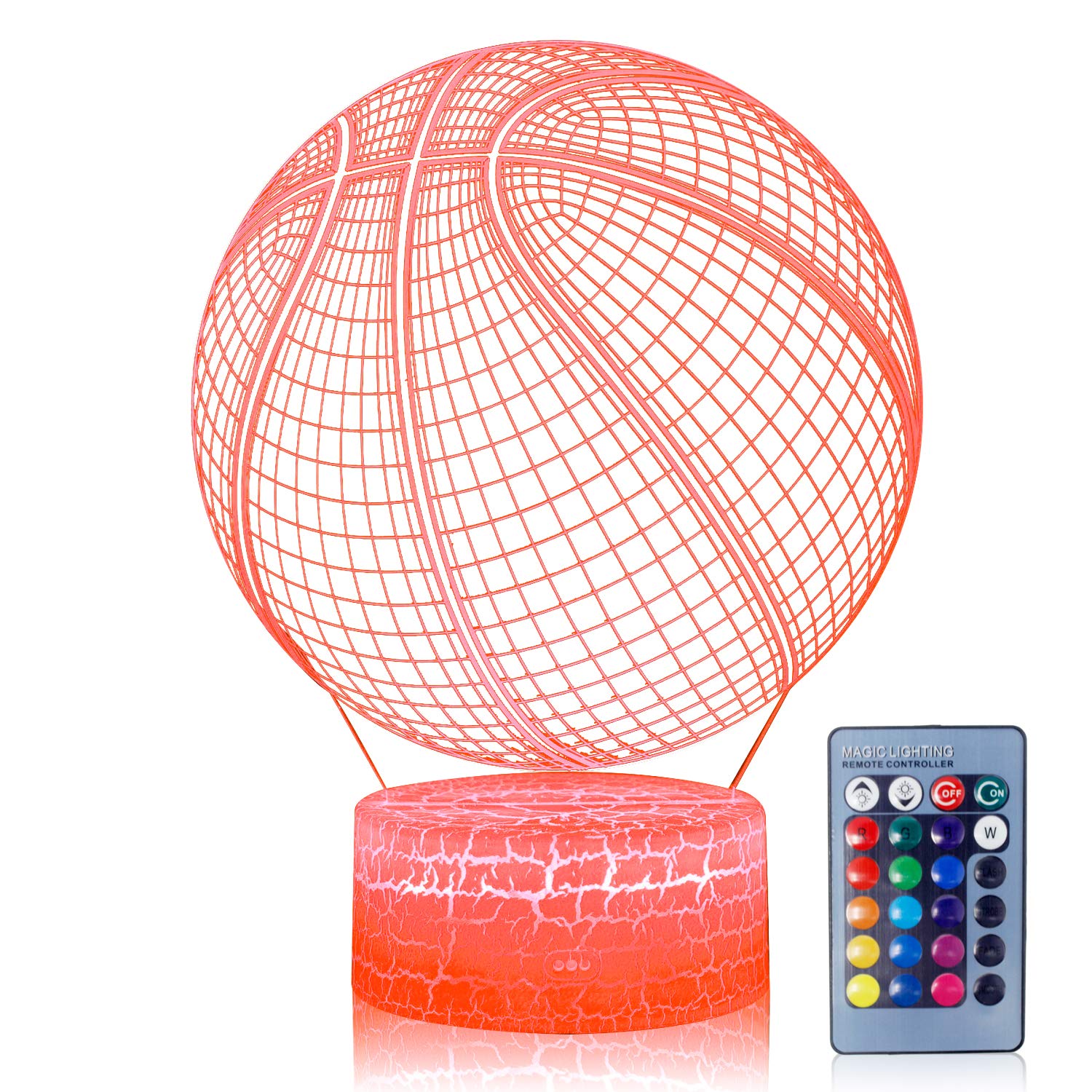 AZALCO 3D Basketball Night Light, Color Changing & Dimming LED Lamp, Remote Control, Acrylic Decor for Kids, Model 20180916NLUS03