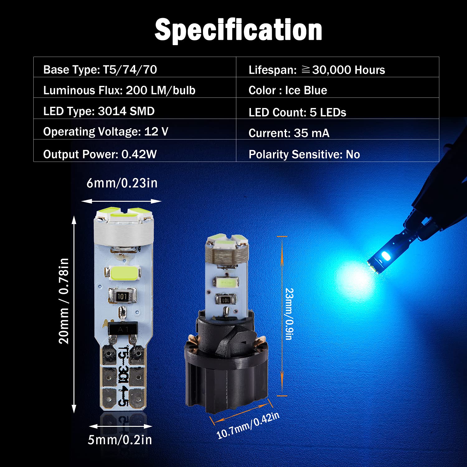 Brishine T5 37 74 2721 Led Bulbs Ice Blue With Twist Lock Socket, Canbus Error Free Pc74 Pc37 882 Dashboard Instrument Panel Lig