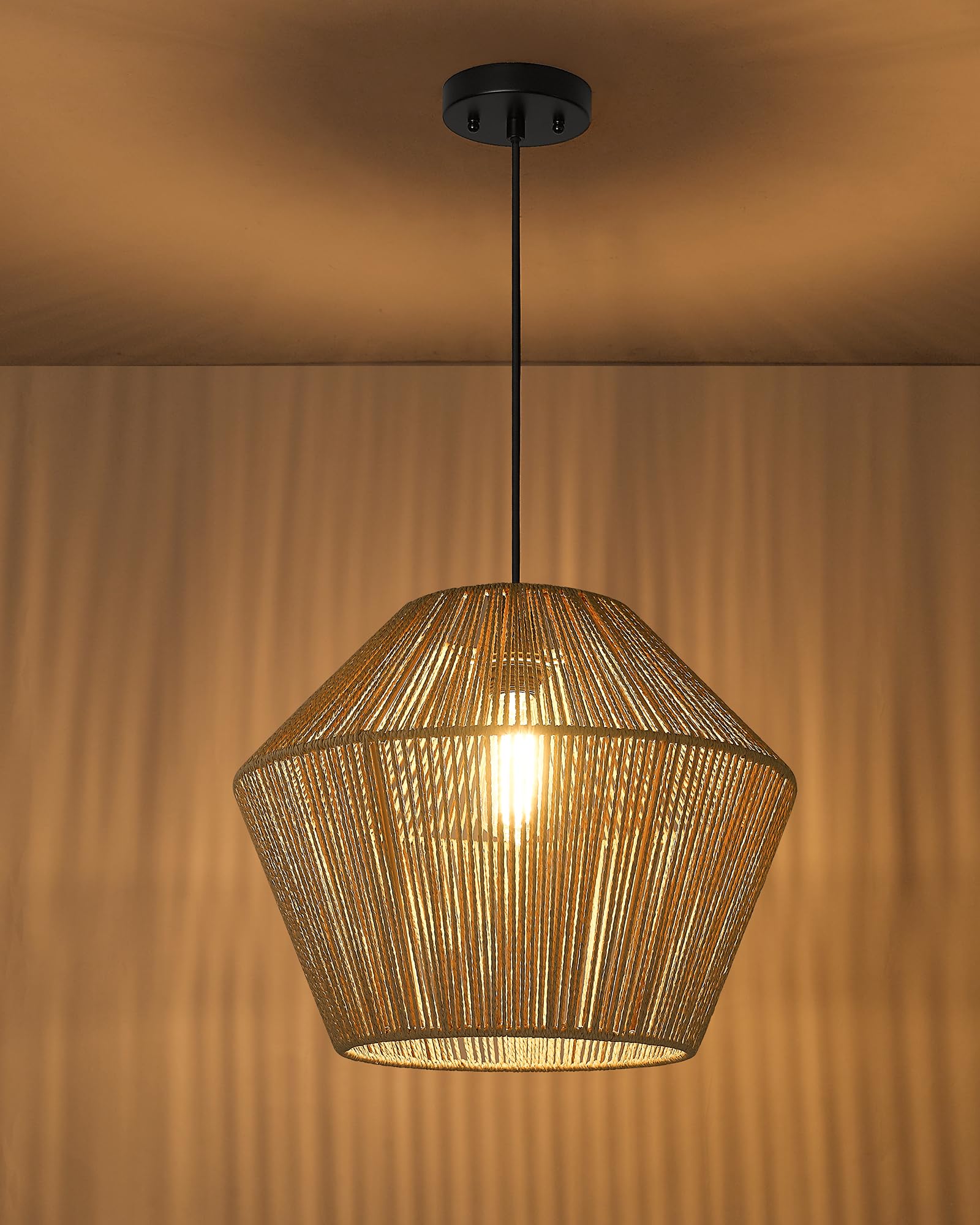 Elyona 16.5&quot; Woven Rattan Pendant Light - Modern Boho Chandelier For Dining Room & Kitchen