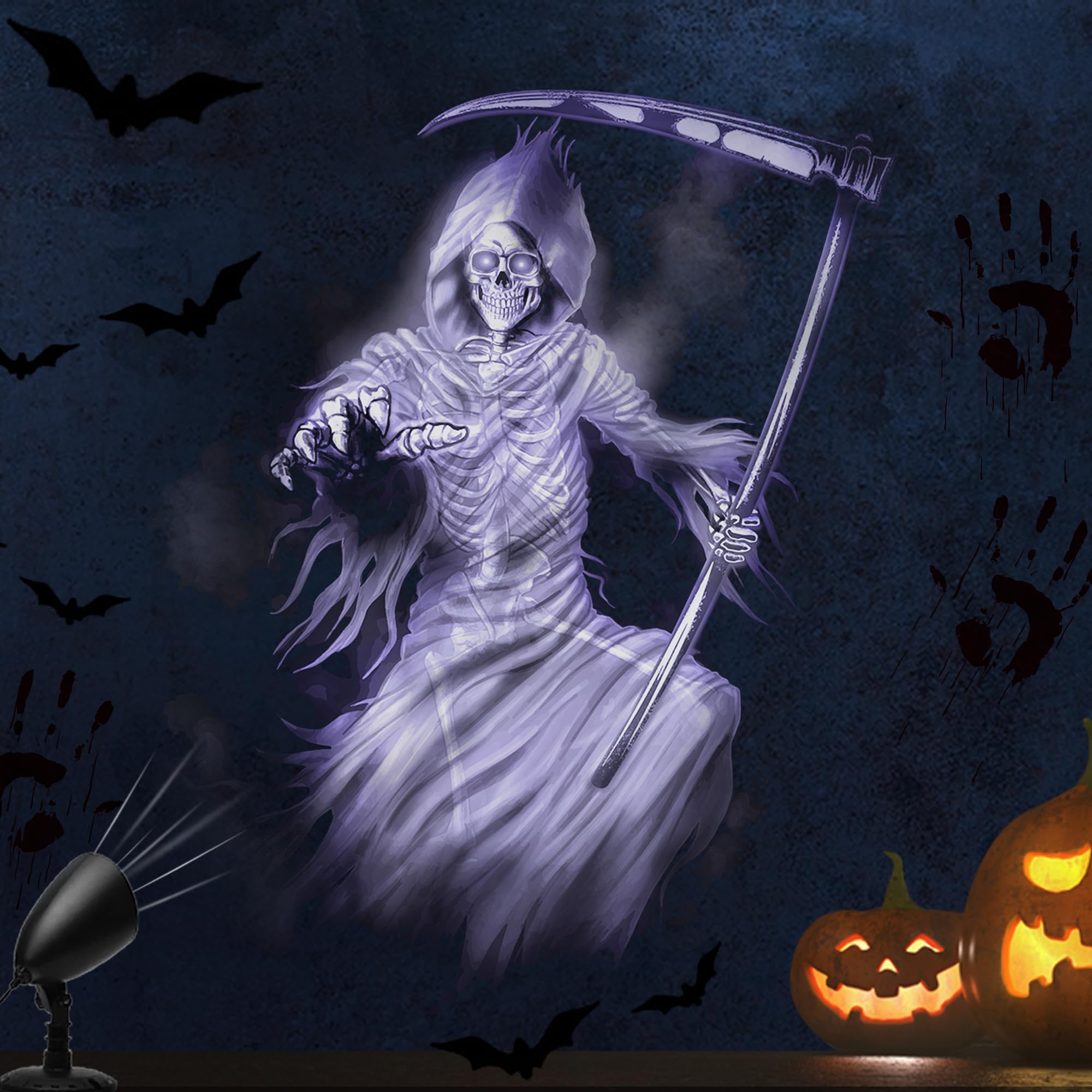 Halloween Projector Lights Outdoor Indoor - 3D Dynamic White Reaper Projector Decorations Lights with Timer, Waterproof Hallowee