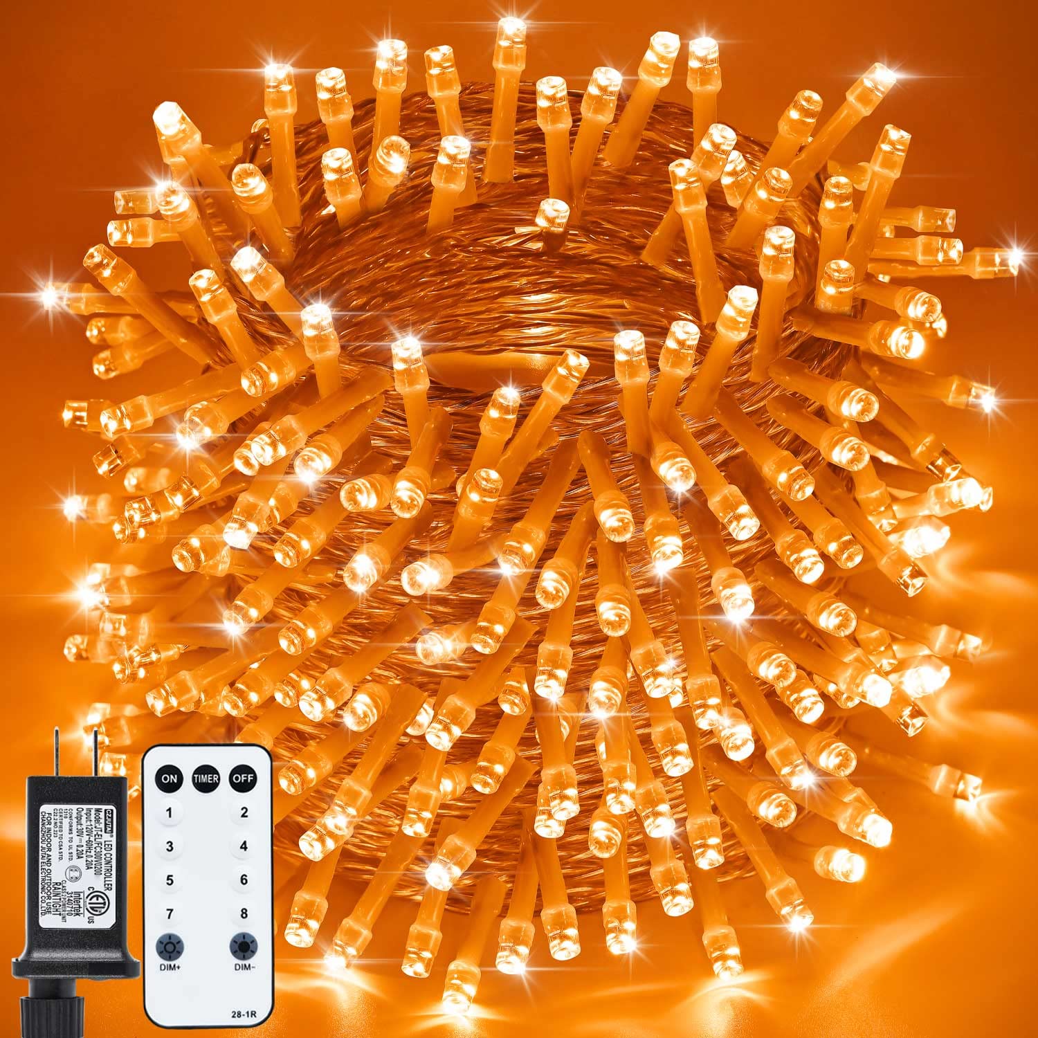 Zhouduidui Orange Halloween Lights  800Led 330Ft Orange String Lights 8 Modes Timer Plug In Waterproof Indoor Outdoor Orange Christmas Lights For Halloween Christmas Garden Party Decoration