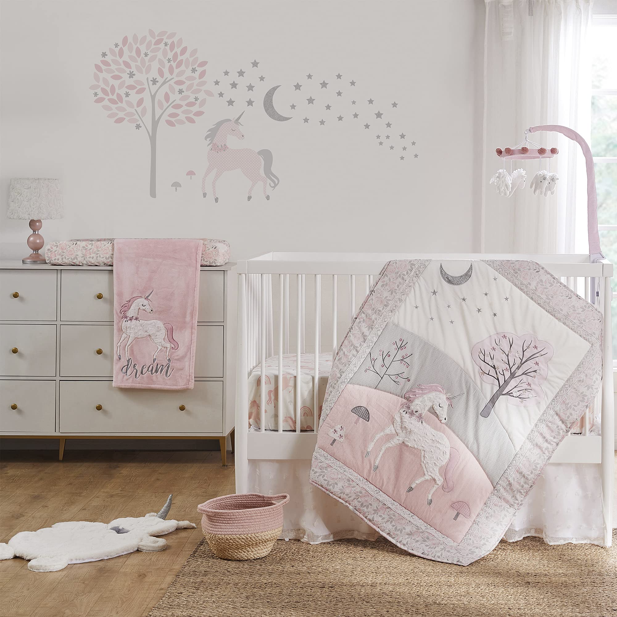 Levtex Baby - Colette Table Lamp and Shade - Pink Bubble - White Floral Rosette Shade Lamp - Nursery Accessories - Measurements: