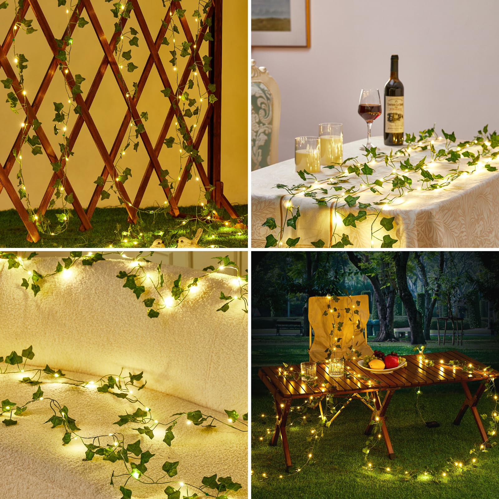 KAiSnova Solar Vine String Lights, 100LED Warm White, 33FT, Waterproof Fairy Leaf Lights for Outdoor Garden, Model Nov-solarleaf