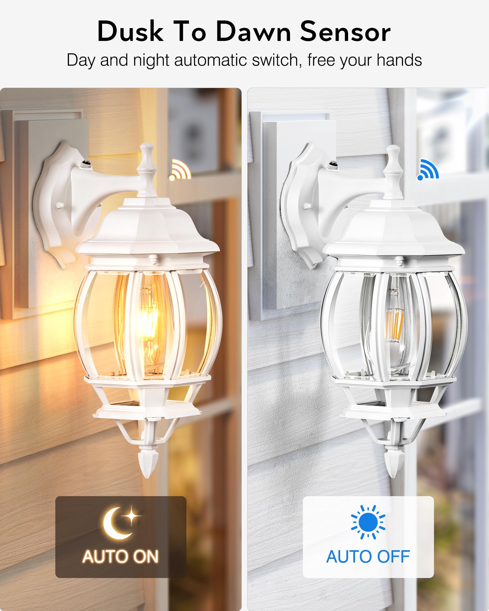Vianis Outdoor Light Fixtures Wall Mount For House, White Exterior Wall Sconce Lanterns Lights For Porch, Modern Dusk To Dawn Ou