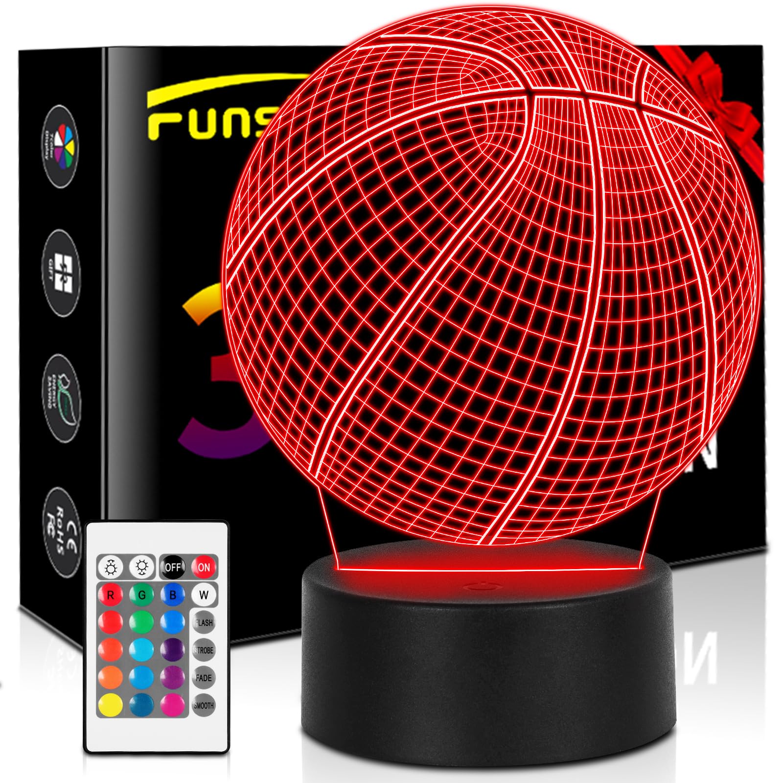 Funshot Basketball Light, Basketball Gifts For Boys Room, Birthday Gifts,Basketball 3D Illusion Lamp,Basketball Stuff -16 Colors Changing With Remote Control,Room Decor, Basketball Night Light
