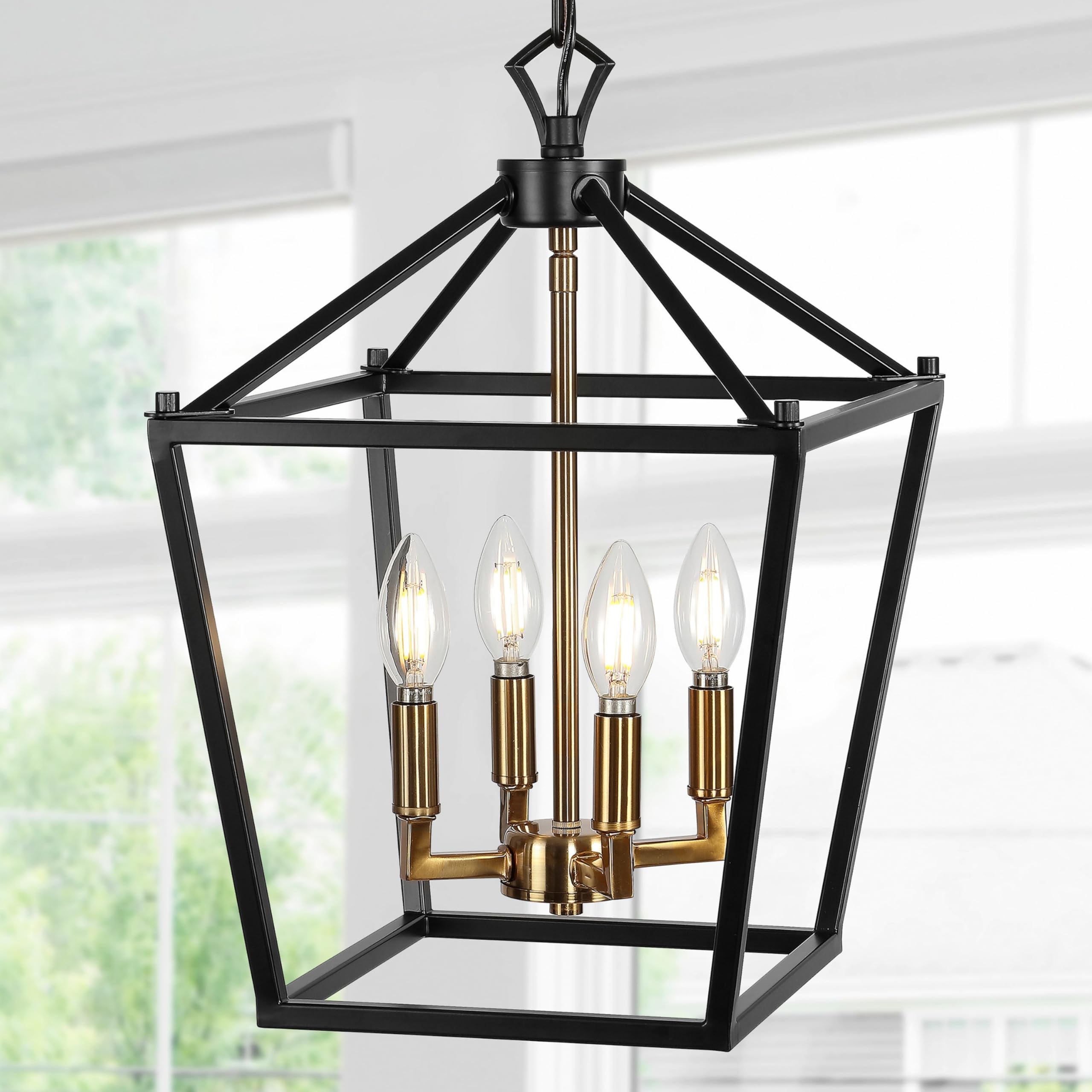 Jonathan Y Pagoda Lantern Pendant Light, Dimmable Metal Fixture, 12 Oil Rubbed Bronze/Brass Gold, Model Jyl7436D