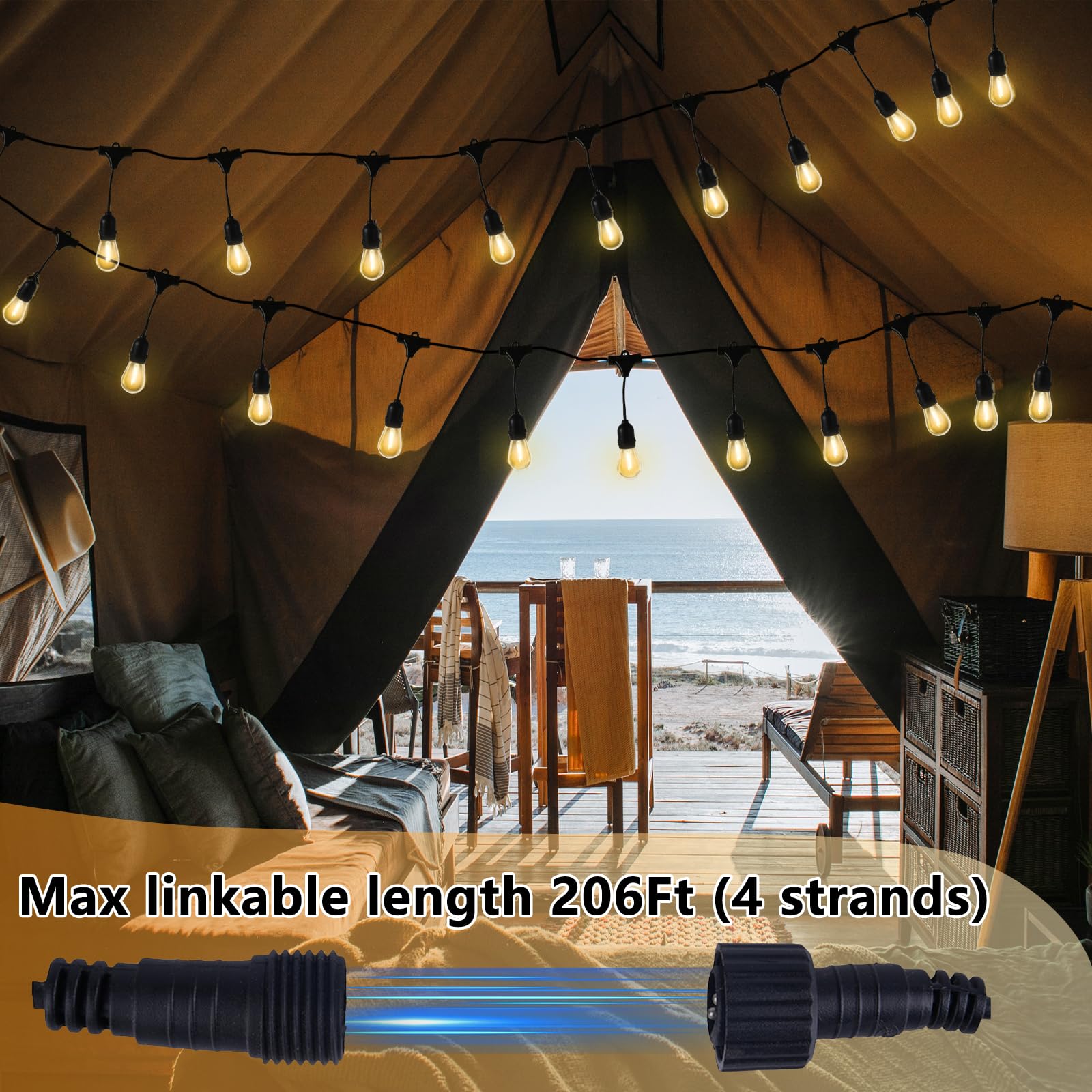 Lukasumi 26Ft Led Outdoor String Lights, Waterproof Vintage Edison Bulbs For Patio & Balcony