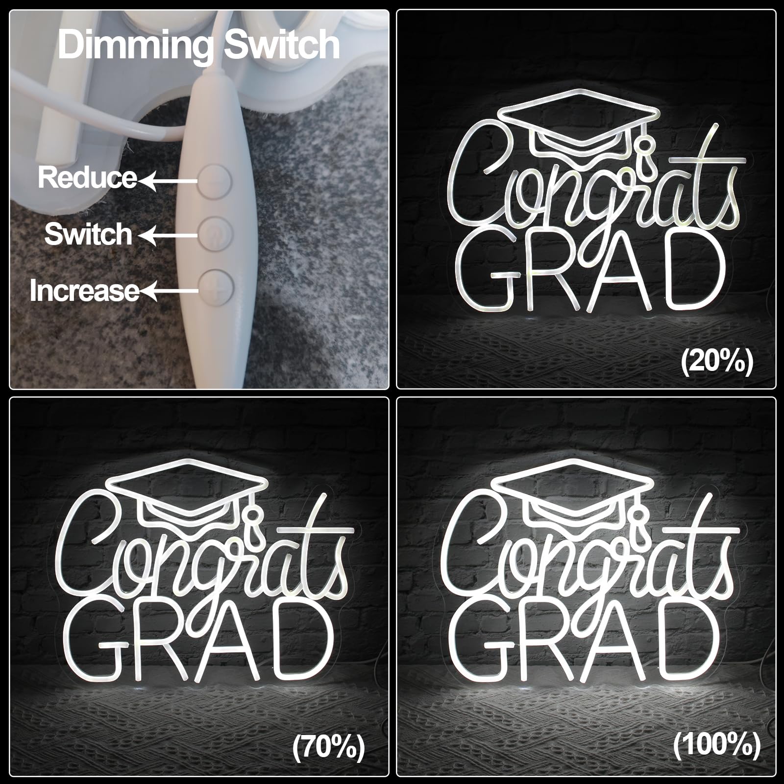 Jesalah Neon Sign - Graduation Party LED Light - USB Wall Decor - White Acrylic & PVC - Dorm Room Birthday Backdrop