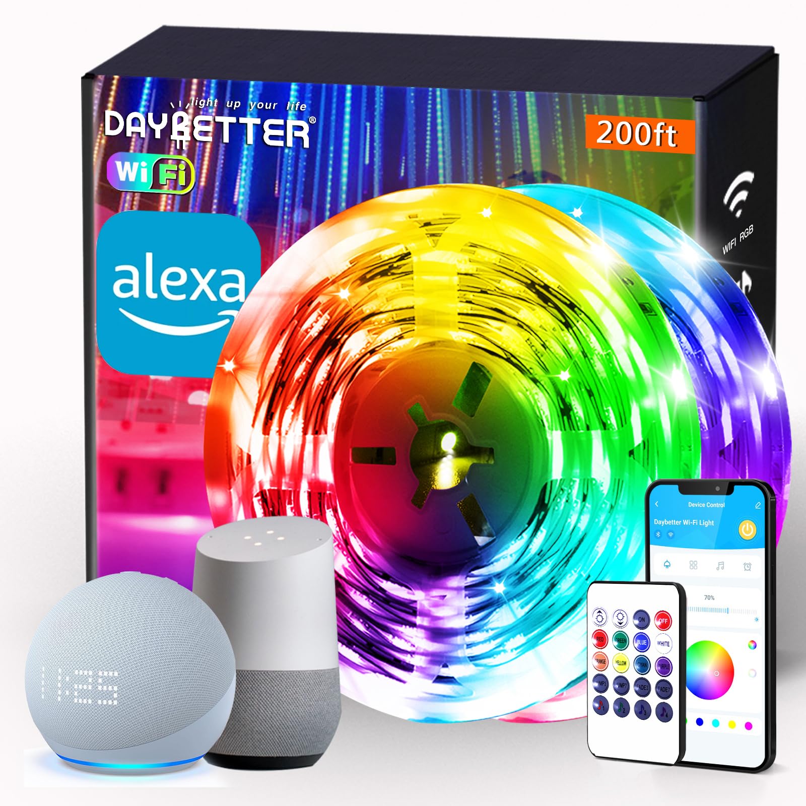 DAYBETTER Smart WiFi Led Strip Lights 200ft App Controlled Work with Alexa and Google Assistant Timer Schedule RGB Strip Color C