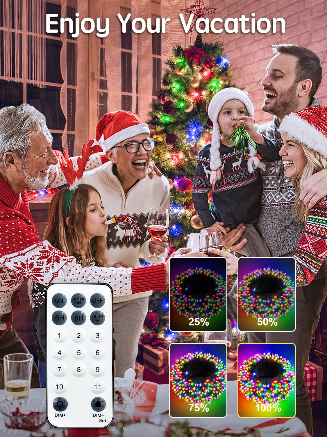 Acan 115FT 300 LED Christmas Lights, Warm White & Multicolor Color Changing, Waterproof, Remote Control, Model DRCR100