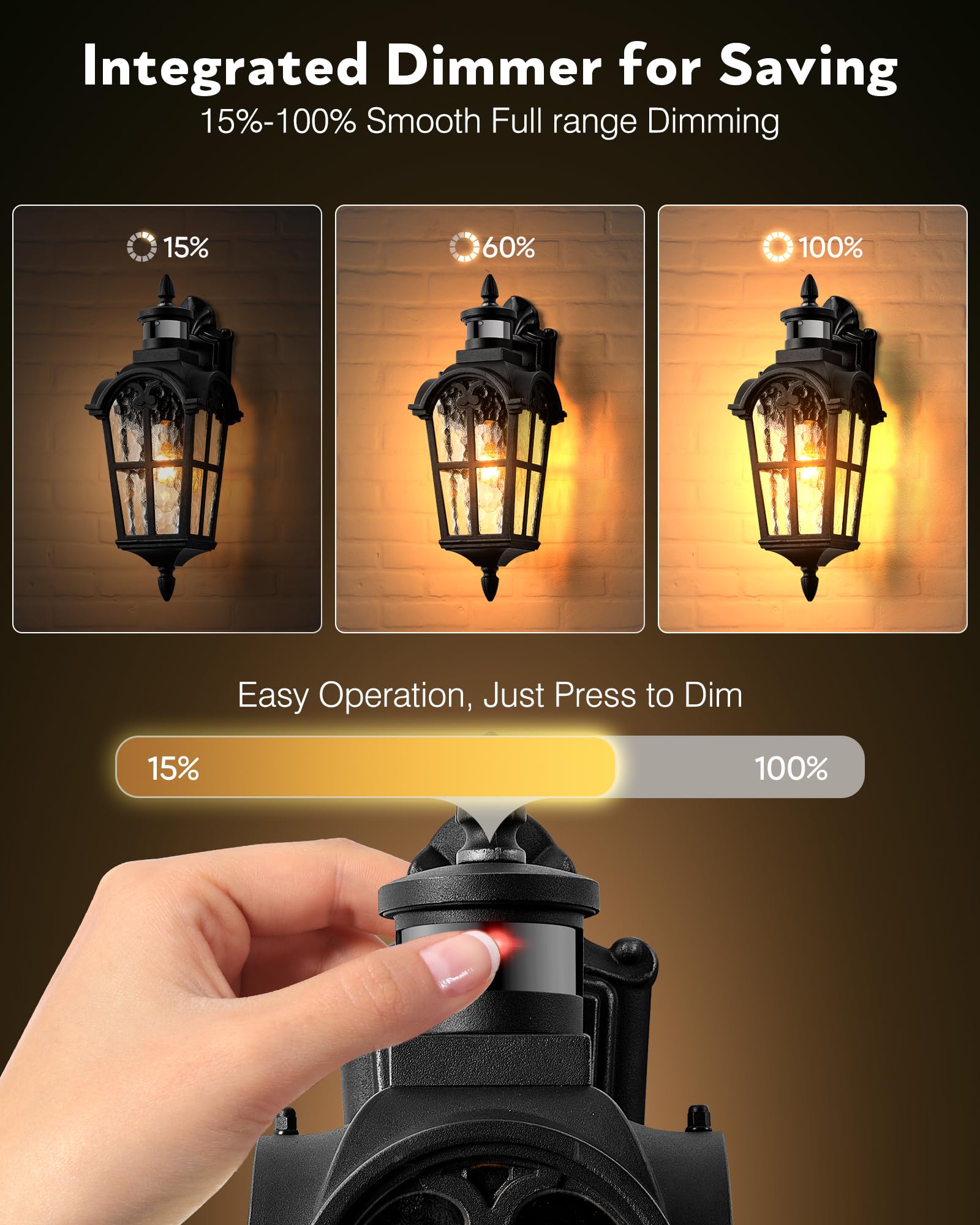 VIANIS Outdoor Motion Sensor Porch Lights, Black Aluminum Sconce, Dusk to Dawn, Model V8153, Waterproof, Ripple Glass, 1-Pack