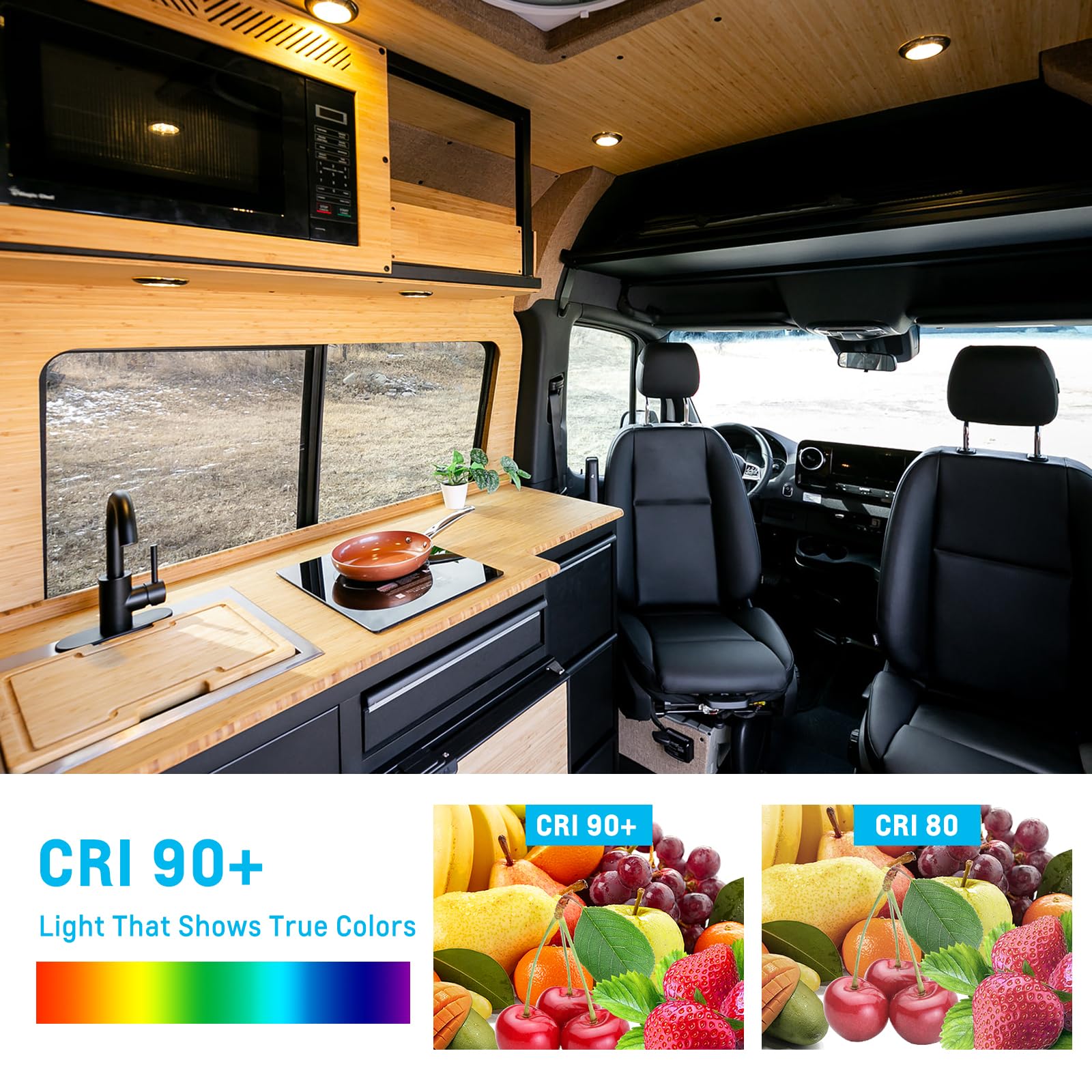 Acegoo Rv Boat Led Ceiling Light Surface Mount 12V 3” Puck Light For Camper Van Travel Trailer Truck Motorhome Car Interior Lighting, 12 Volt Under Cabinet Downlight 4-Pack (Chrome 5000K)