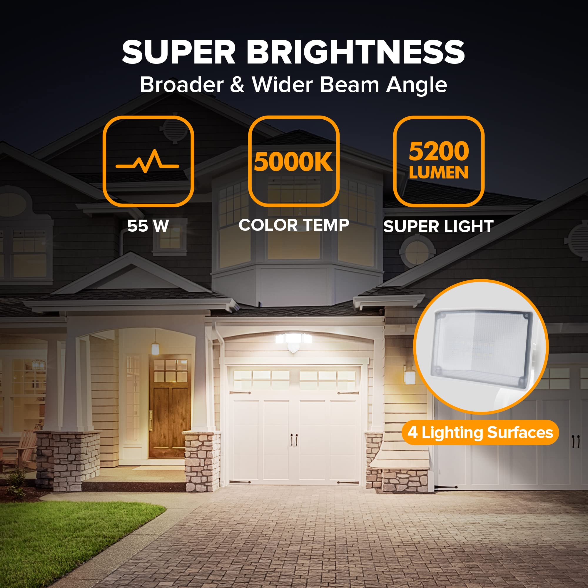 LUTEC LED Flood Light 55W 5200LM 3 Adjustable Heads IP65 Waterproof White Model 6939412015118