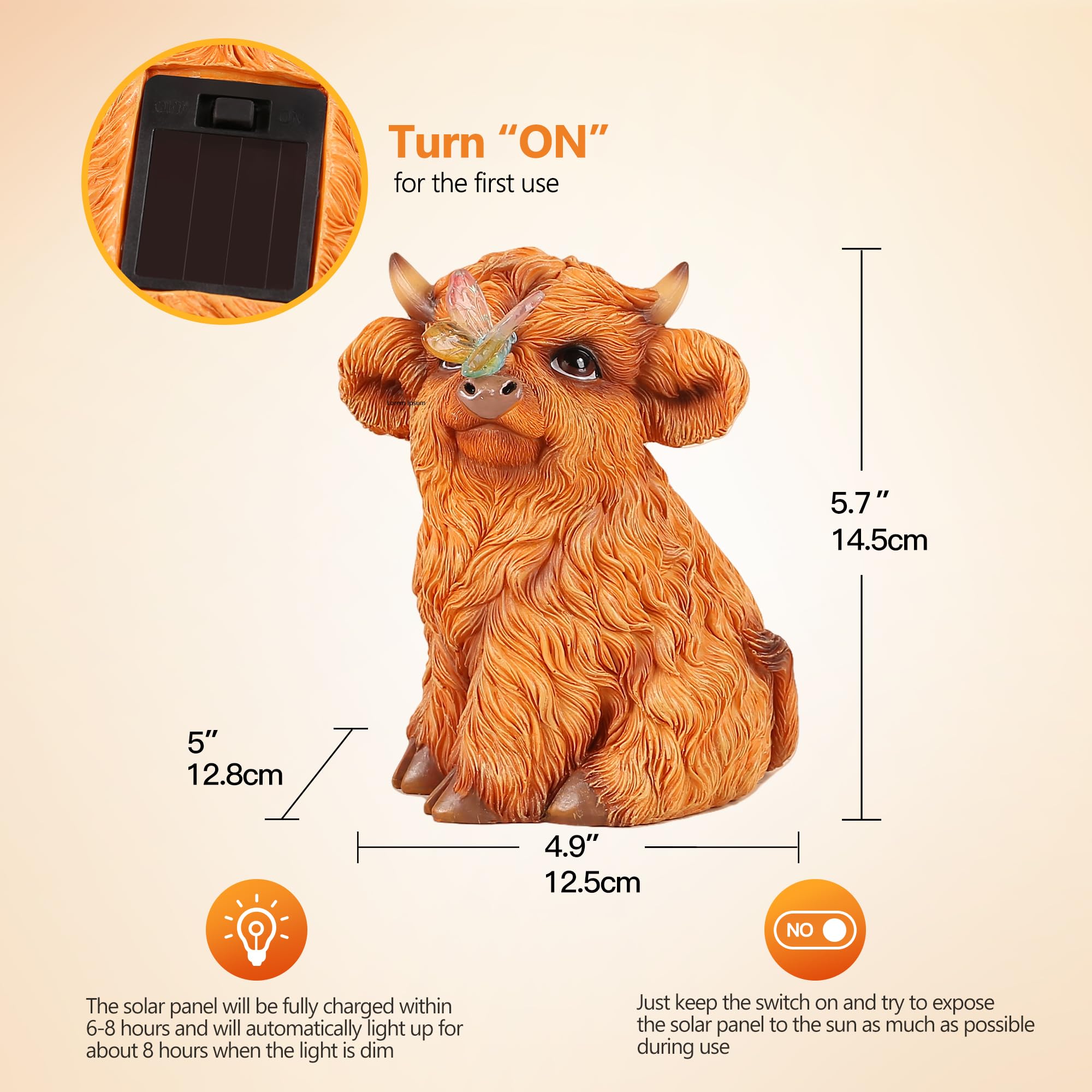 Highland Cow Solar Powered Outdoor Garden Statue, Resin Highland Cow Statue With Solar Light Lantern, Decorative Lawn, Yard Outd