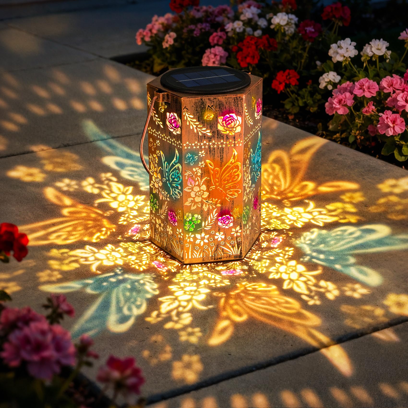Singingarden Butterfly Solar Lights Outdoor - Solar Lanterns Outdoor Waterproof Decorative Metal Lantern for Garden, Patio, Path
