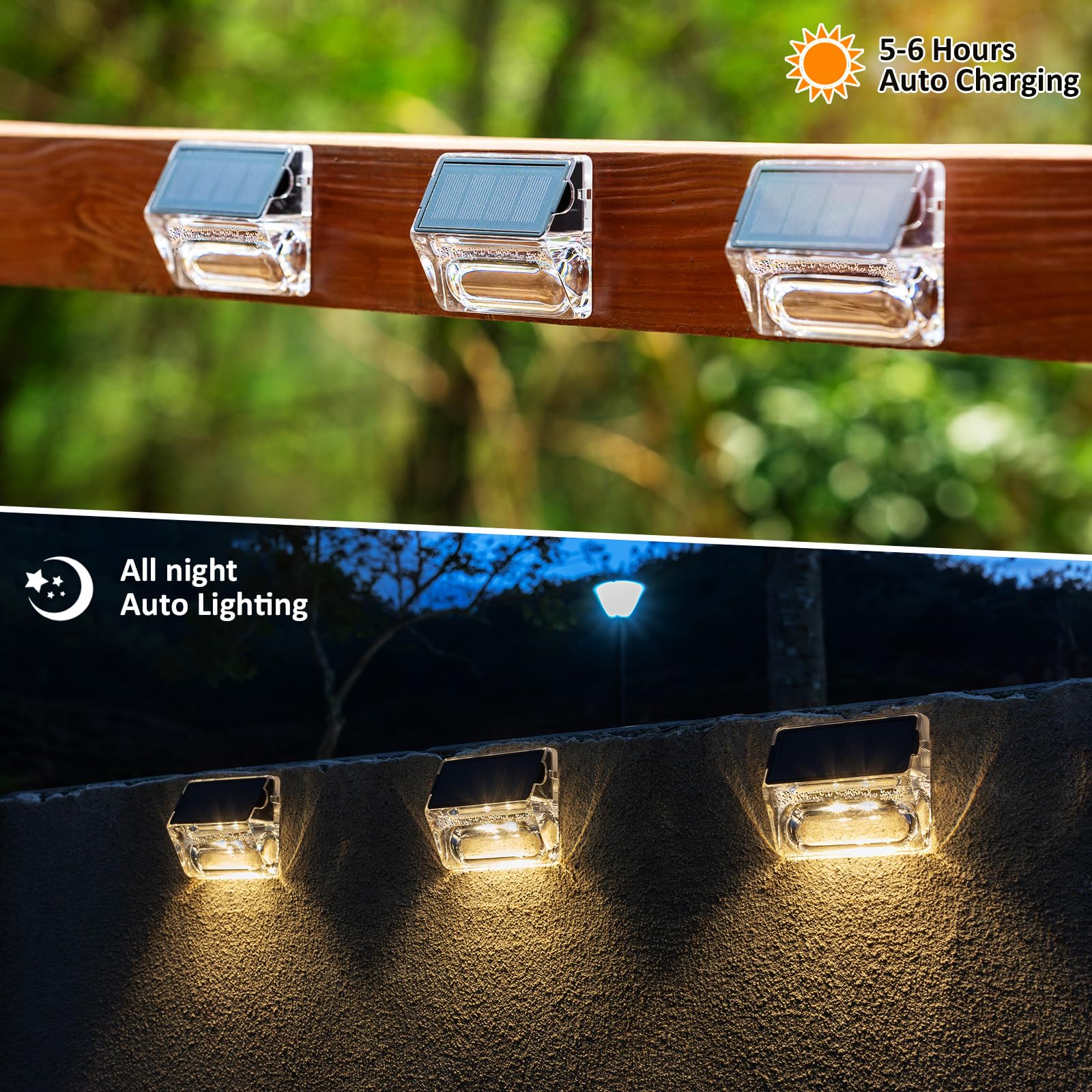 Qualdout Solar Outdoor Lights 8 Pack - Waterproof Acrylic Deck & Fence Lighting for Garden, Patio, Stair & Yard - Clear Bubble Model LT00174S8