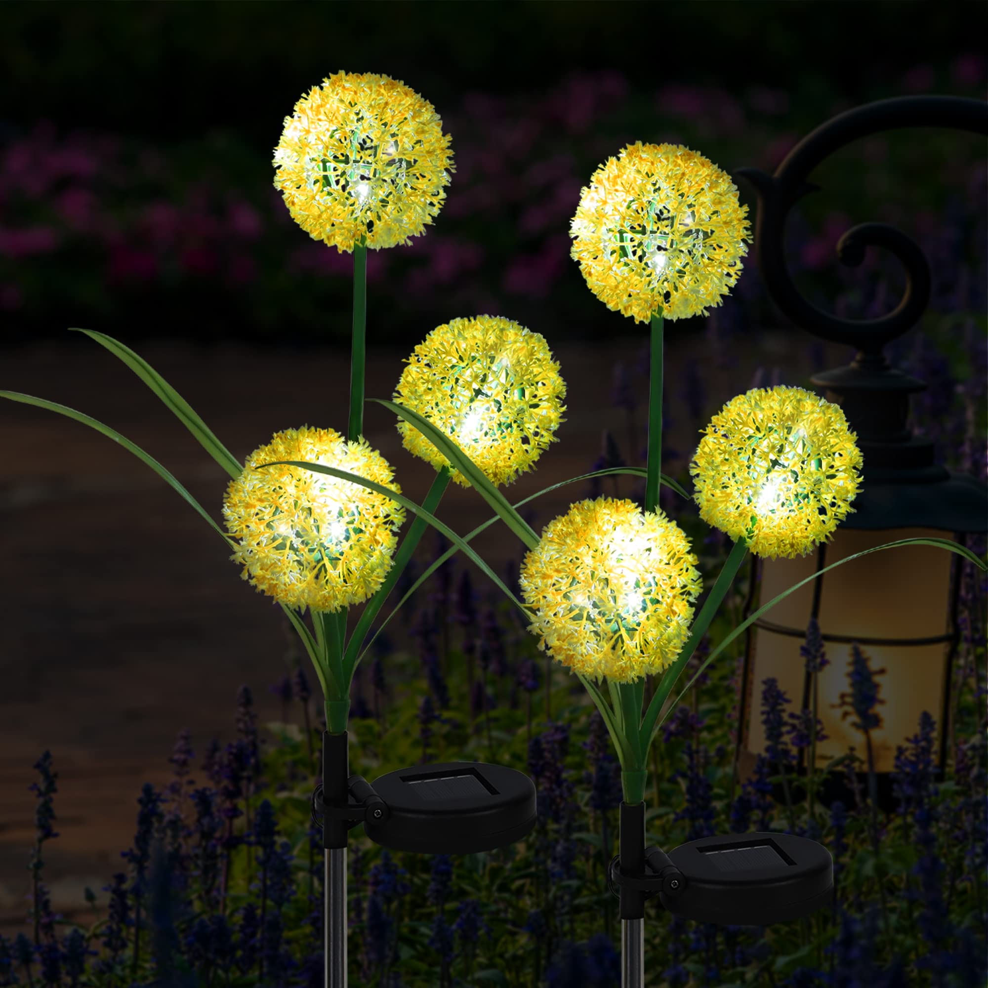 Forup Solar Garden Stake Lights - Dandelion Design, Yellow & White Led Outdoor Decor, 2 Pack