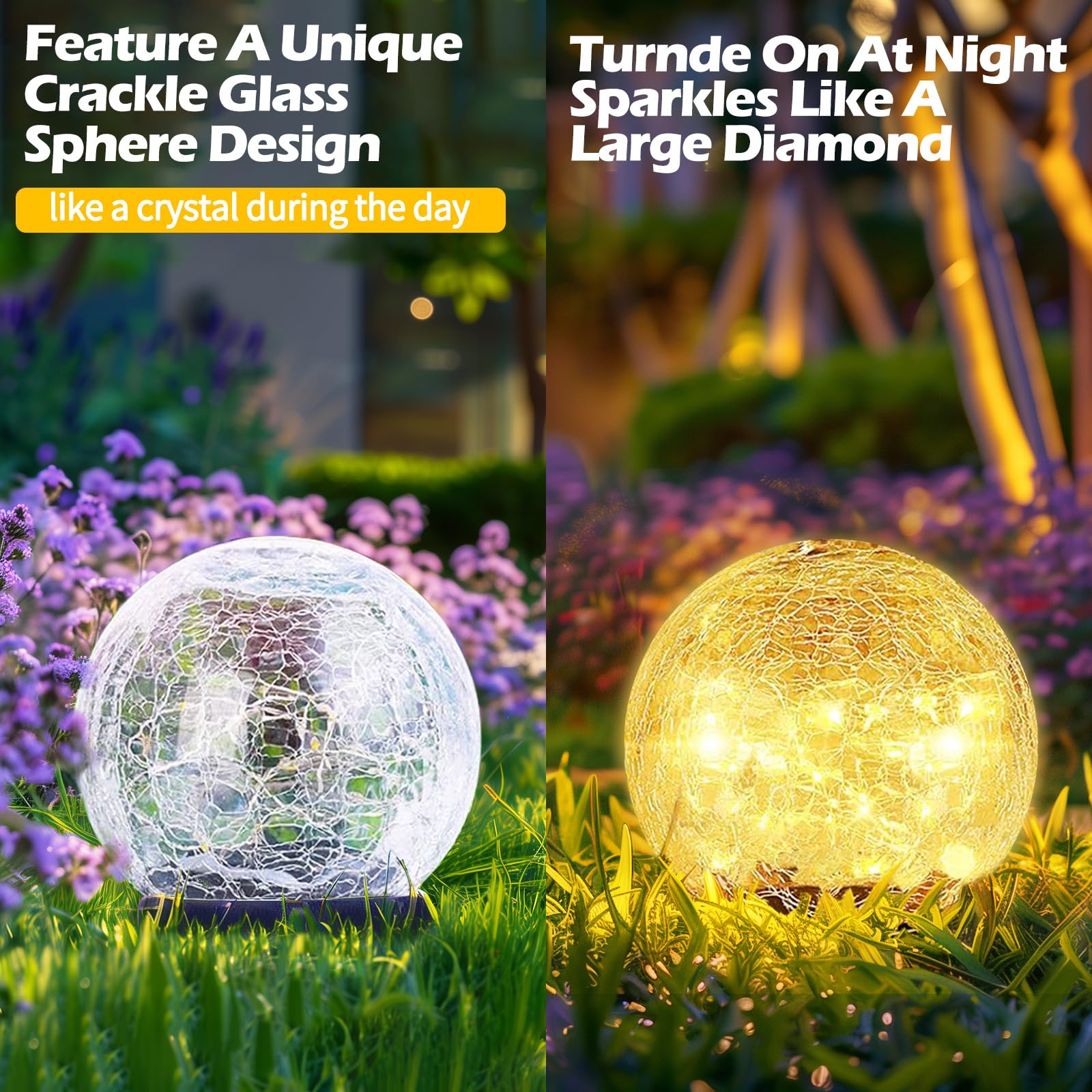 Coroor Solar Ball Lights - 80 Led  ed Glass Globe, Waterproof, 5.9 Warm White (2 Pack) For Garden, Path, Patio, Christmas Decor