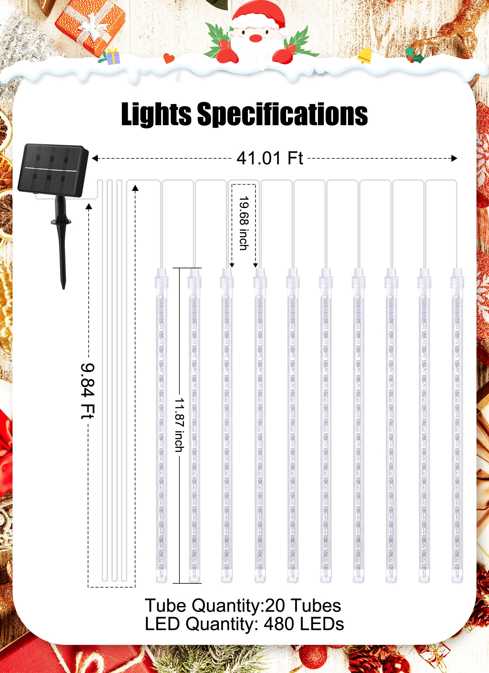 Solar Meteor Shower Lights, 20 Tubes 480 Led, Waterproof Christmas Decorations, Cascading Falling Rain For Tree Bushes Holiday P
