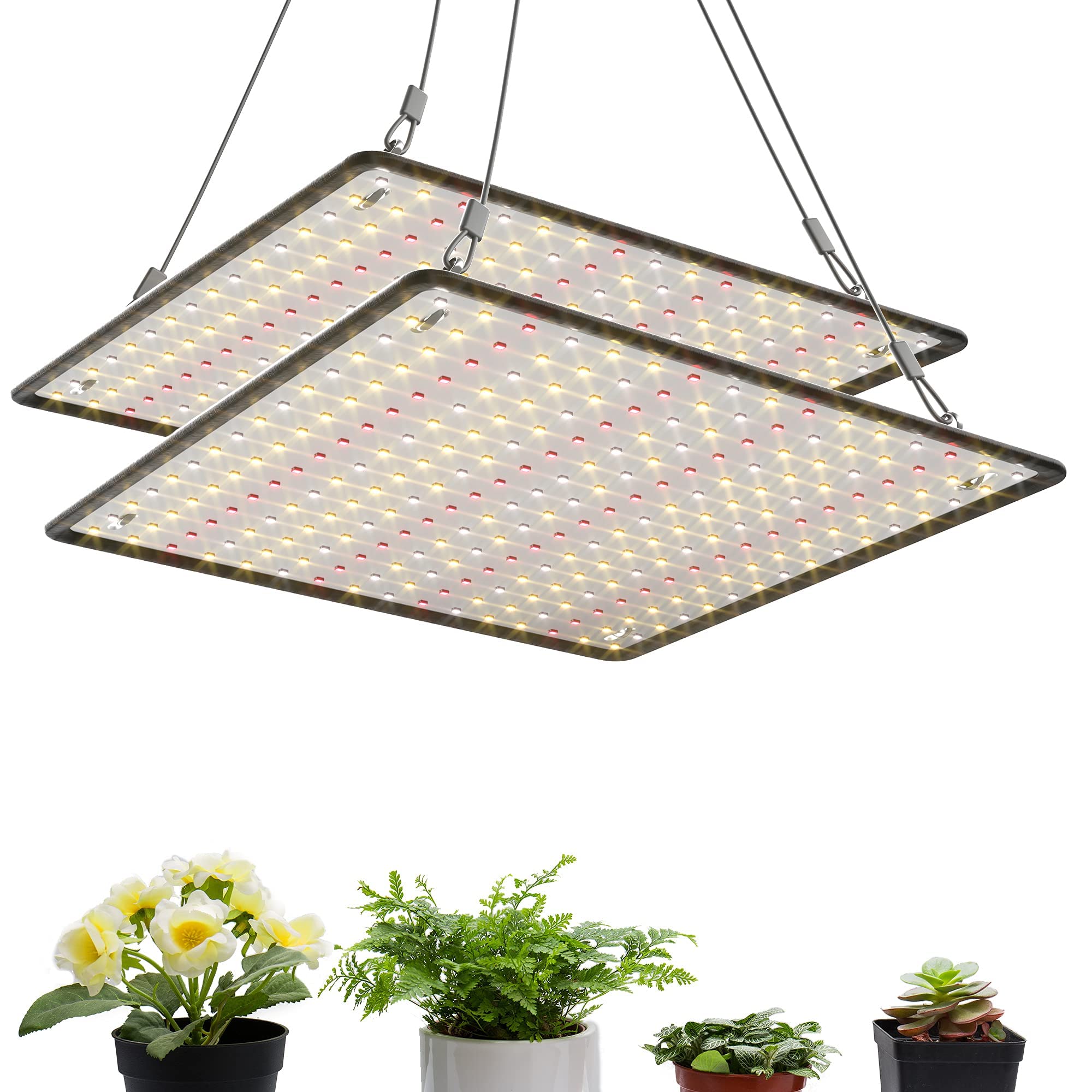 Uallhome 2 Pack LED Grow Light Panel 200W Lamp for Indoor Plants, Sun Like with White Blue Red UV IR LEDs for 4x4ft Coverage Gro