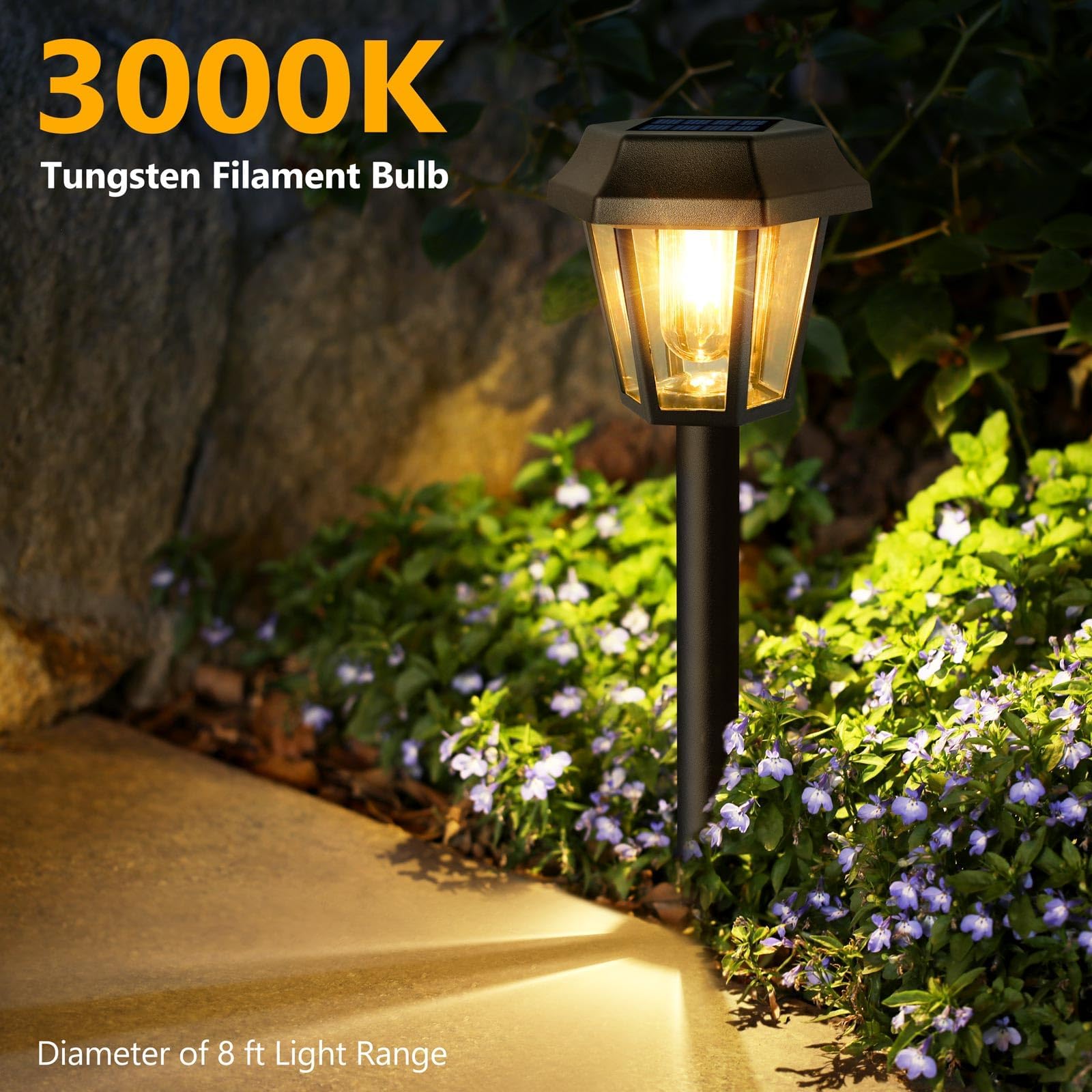 Blansong Solar Lights Outdoor 8 Pack Pathway Lights Waterproof With 3000K Vintage Tungsten Filament Light Bulbs For Yard Garden