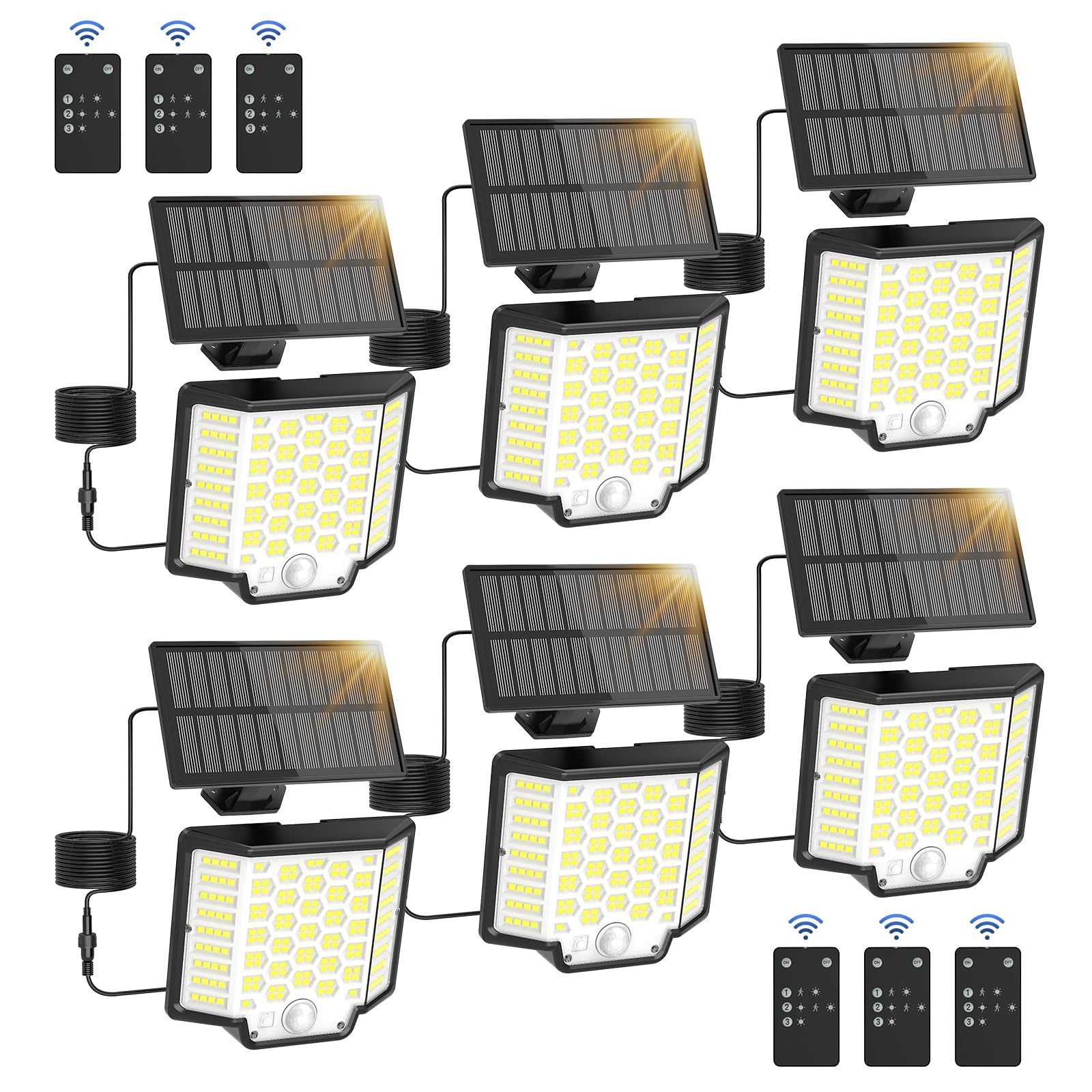 Solar Lights for Outside, 6-Pack 186 LED Outdoor Lights with Remote Control, Dusk to Dawn 2500LM Flood Lights, IP65 Waterproof S