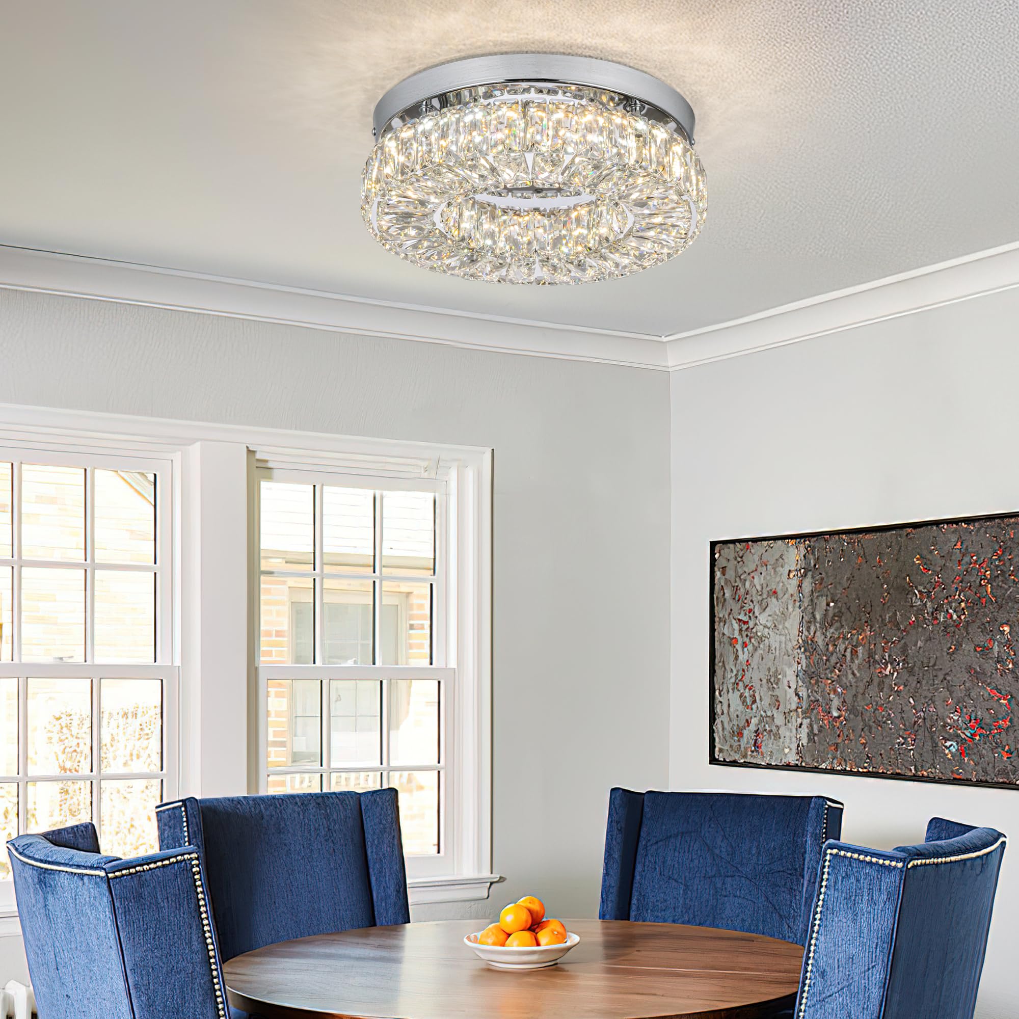 Dimmable Crystal Chandeliers 11.8'' Led Flush Mount Modern Ceiling Light Fixtures For Bedroom Dining Room Hallway (2500K To 6500