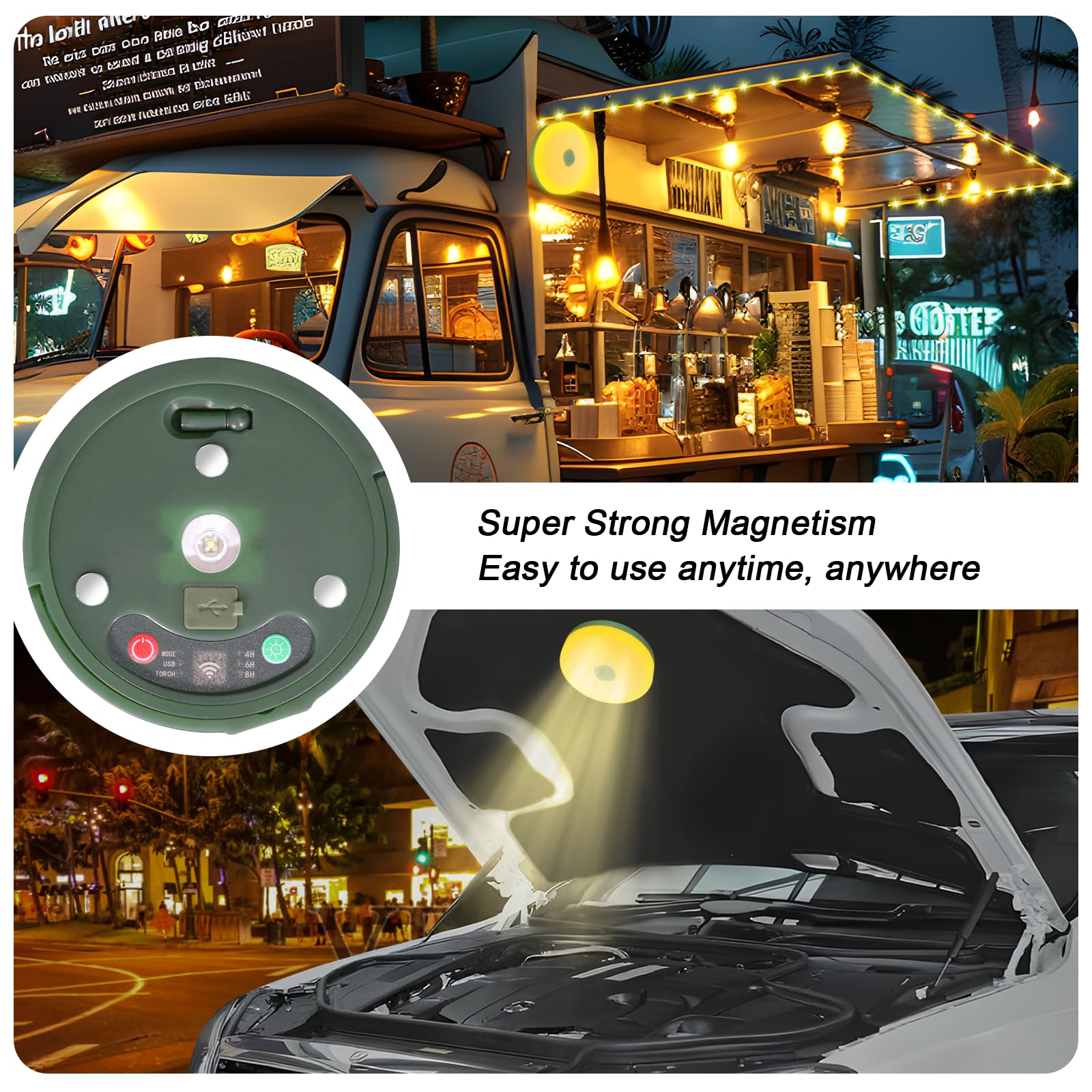 HELESIN Camping String Lights, 4-in-1 USB Rechargeable, Waterproof, 8 Modes, Deep Warmwhite, Model D-USB-YYD-1PCS