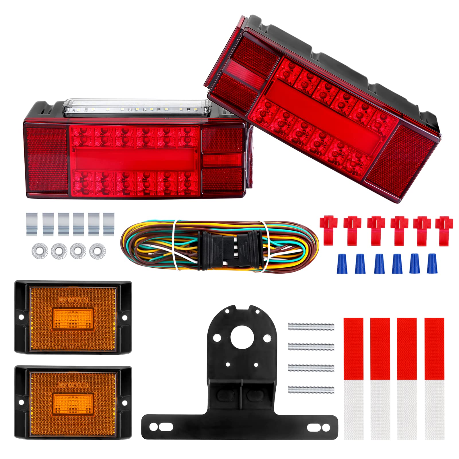 Limicar Trailer Lights, Upgrade Ip68 Halo Glow Trailer Light Kit, Brake Stop Turn Tail License Plate With 25Ft Wiring Harness Ki