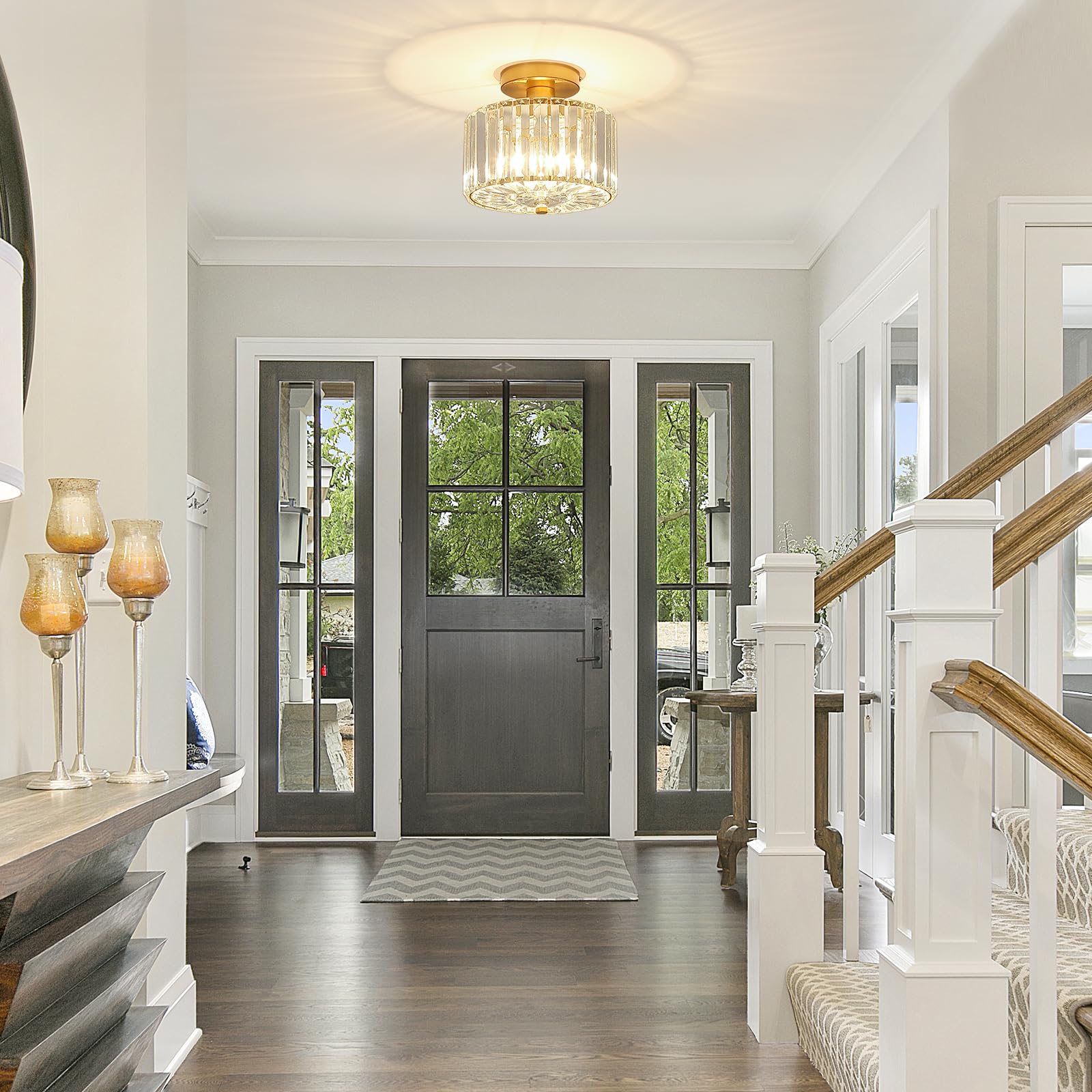 Pasentel Small Crystal Ceiling Light  Modern Mini Flush Mount Crystal Chandelier  Gold Small Chandelier Light Fixture  Entryway Lighting Fixture For Kitchen Hallway Laundry Room  1-Light  Sf004-1-G