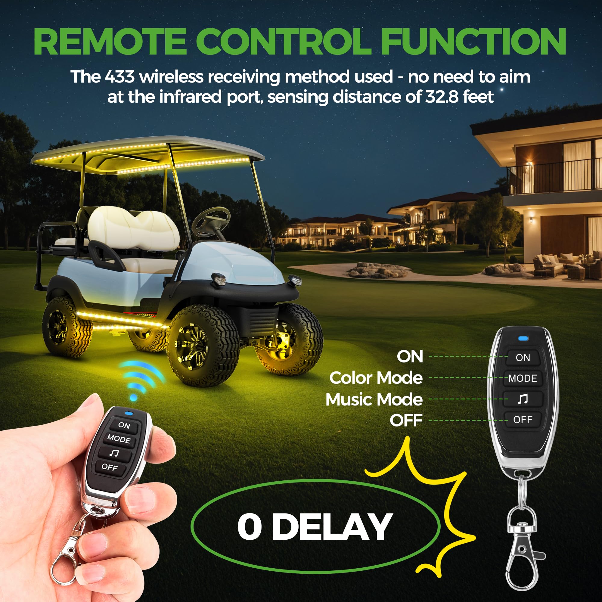 10L0L Golf Cart Led Light Strip Kit - 6Pcs Underglow, 24 Modes, Wireless Remote, Water Resistant, Includes Canopy Lights