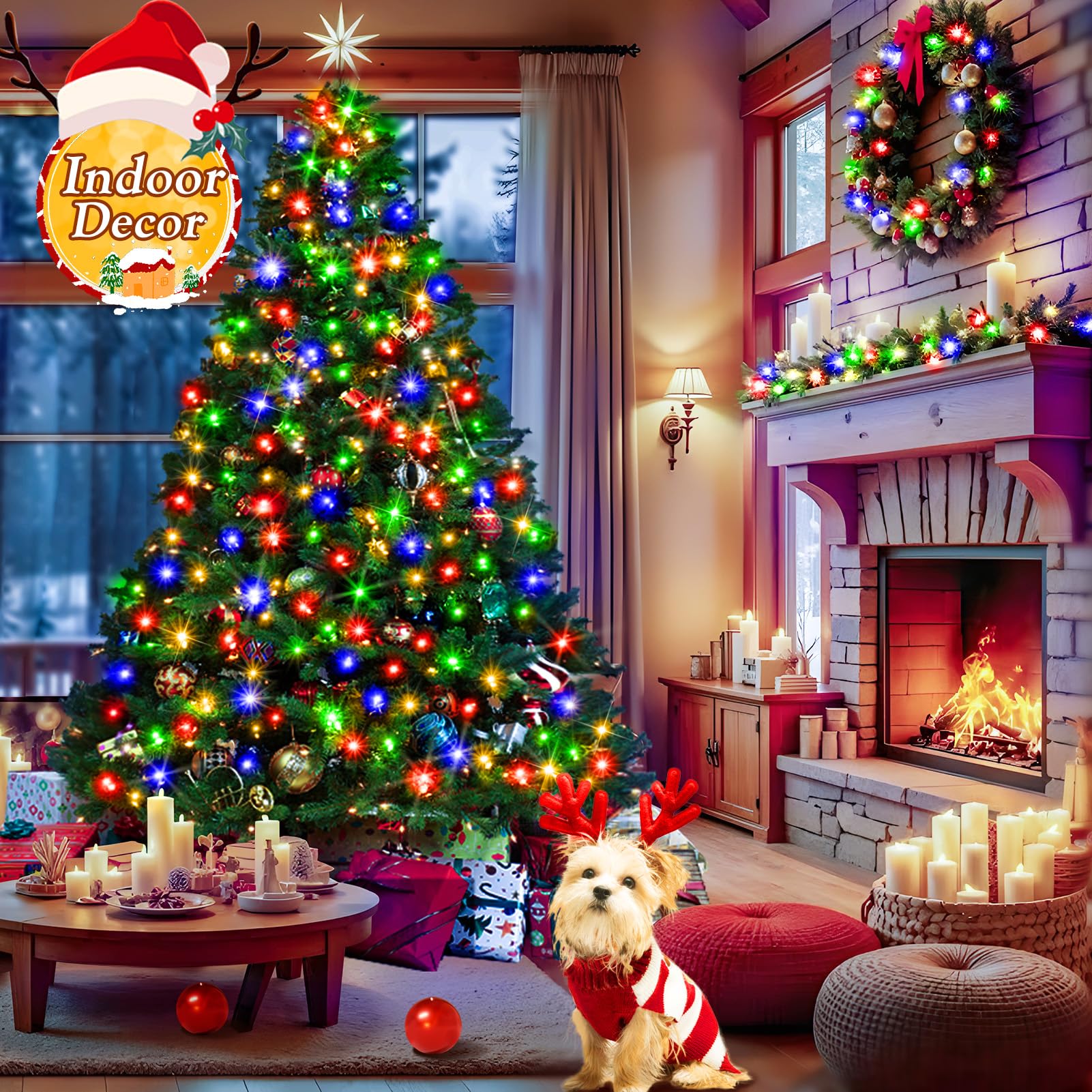 KNONEW Outdoor Christmas Lights 500 LED String Lights 197ft Multicolor Waterproof 8 Modes Model BG-CL3M3-306L01