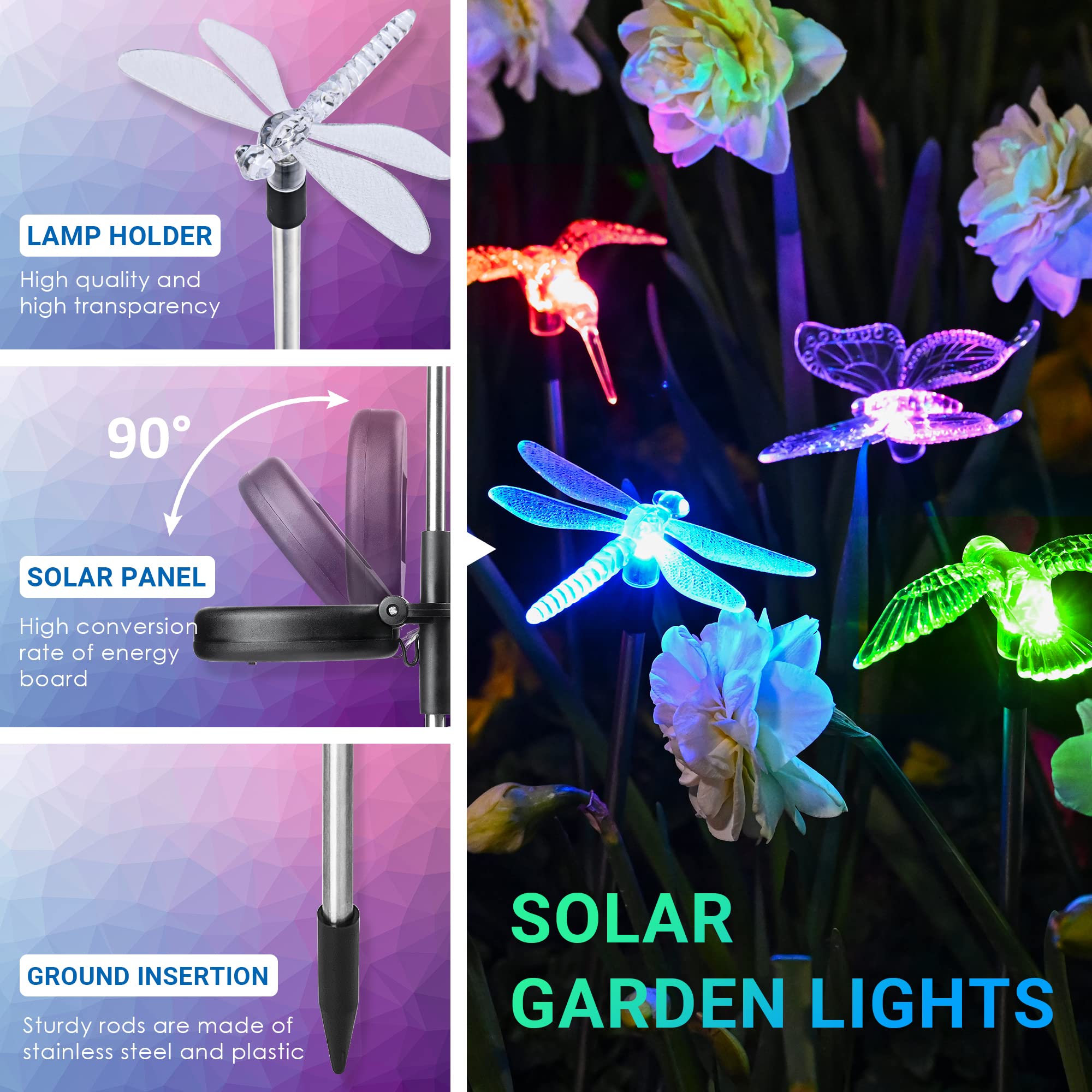 SOLPEX Solar Butterfly Lights, 3 Pack Multi-Color Changing LED Stakes, Metal Yard Decoration for Garden, Patio, Lawn