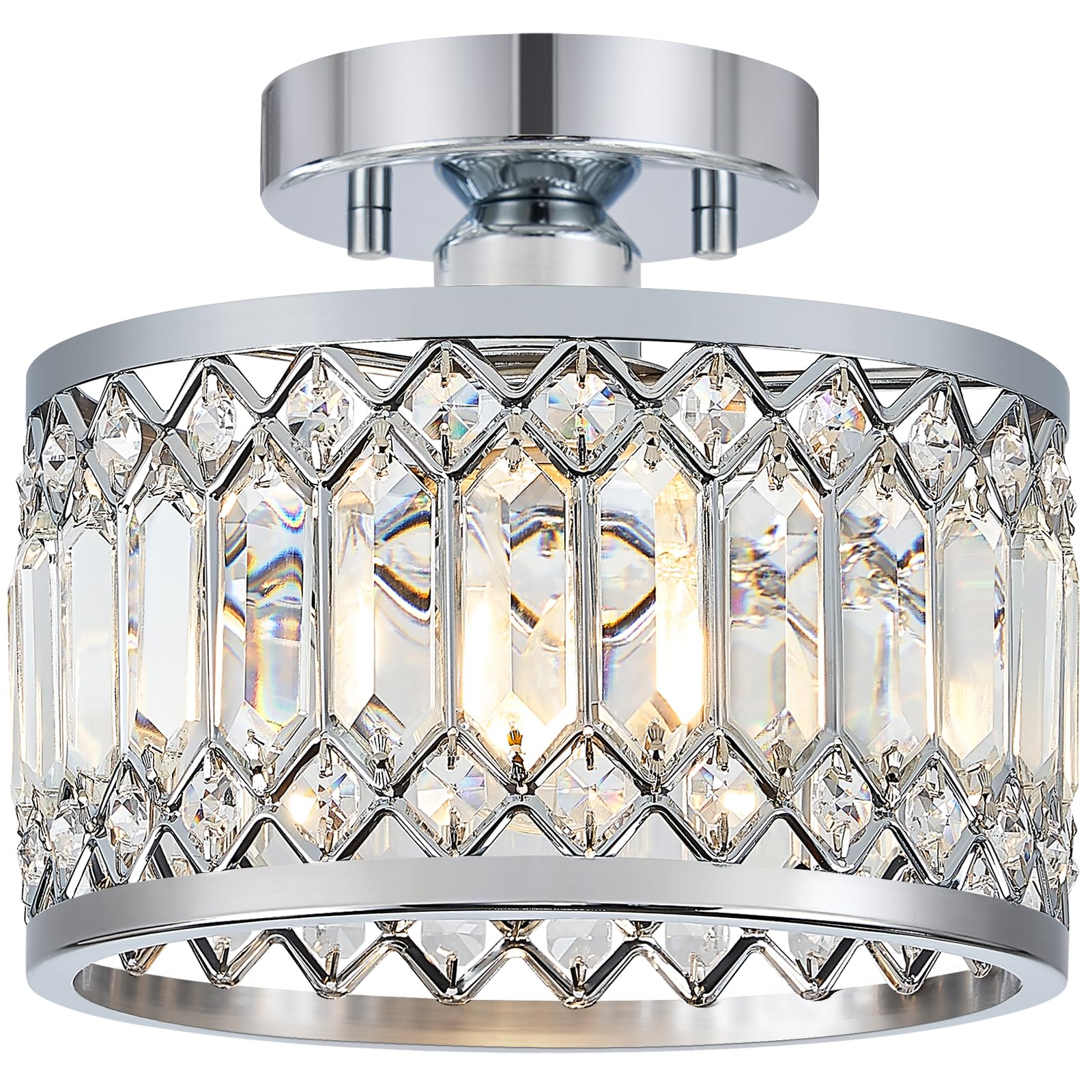 Pevfah Crystal Chrome Ceiling Light, Modern Semi Flush Mount, 9 Inch, 1-Light, Model SJ250521001