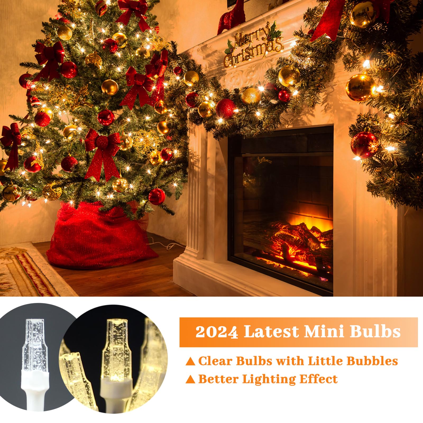 Elavika 20ft Battery Operated Christmas Lights, 50 LED, 8 Modes, Waterproof, Warm White, Model STL009-SJP-50WW-TMX, 2 Pack