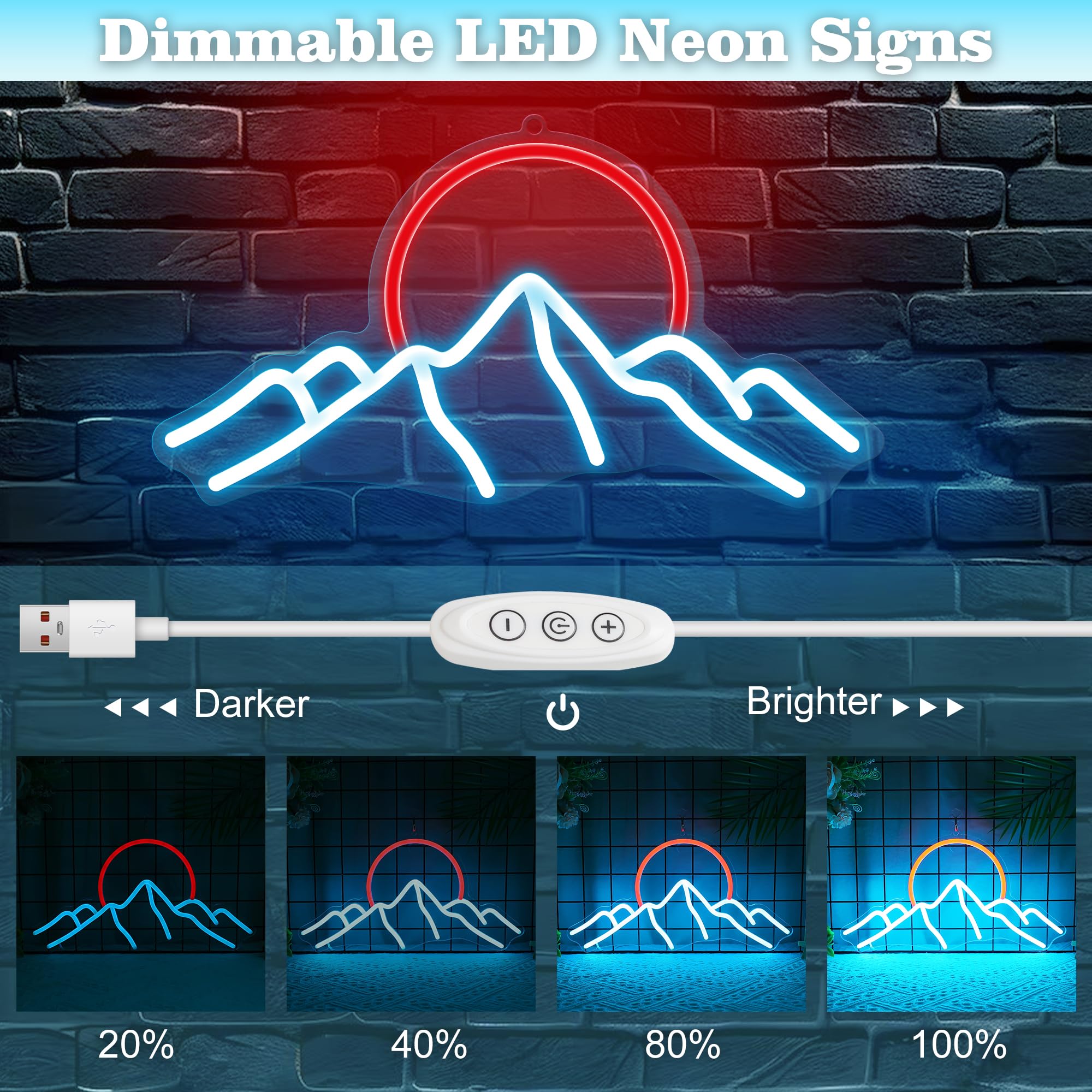Anywin Mountain Neon Sign, Dimmable LED Wall Decor, Acrylic Art for Living Room, Bedroom, Gaming Room, Model AW-NH006