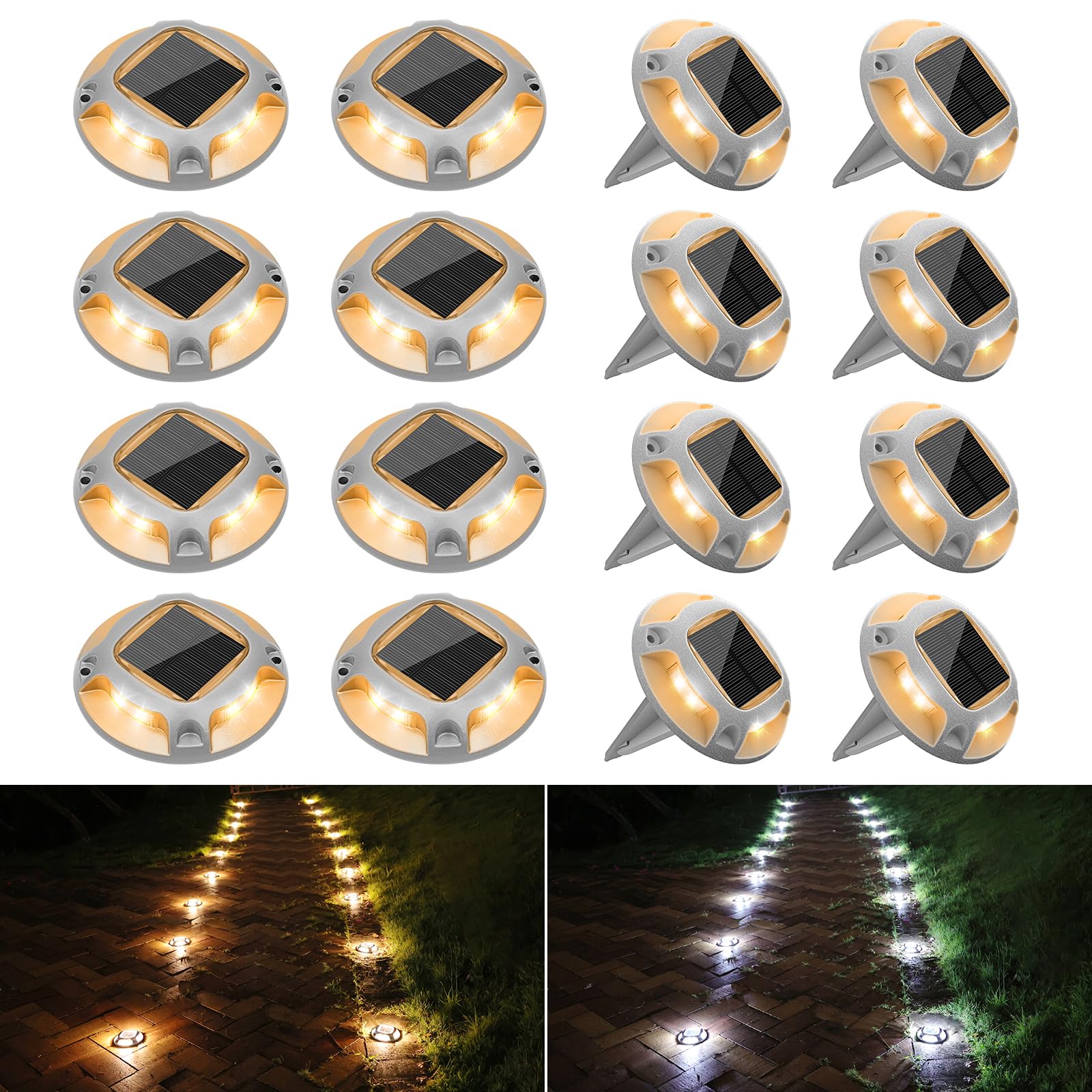VOLISUN Solar Driveway Lights 16 Pack, IP67 Waterproof, White/Warm White, Model 21380ZM