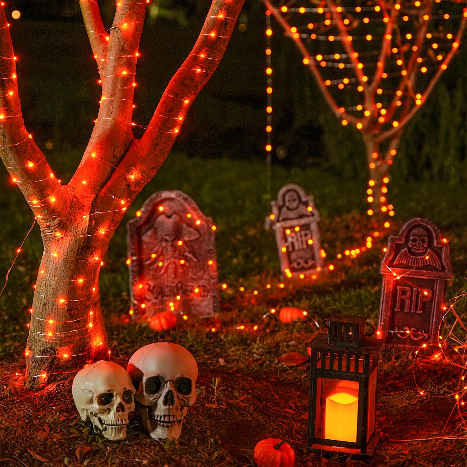 JMEXSUSS Halloween Fairy Lights, 400 LED, 132ft Orange Twinkle String Lights, Battery Operated, 8 Modes, 2 Pack