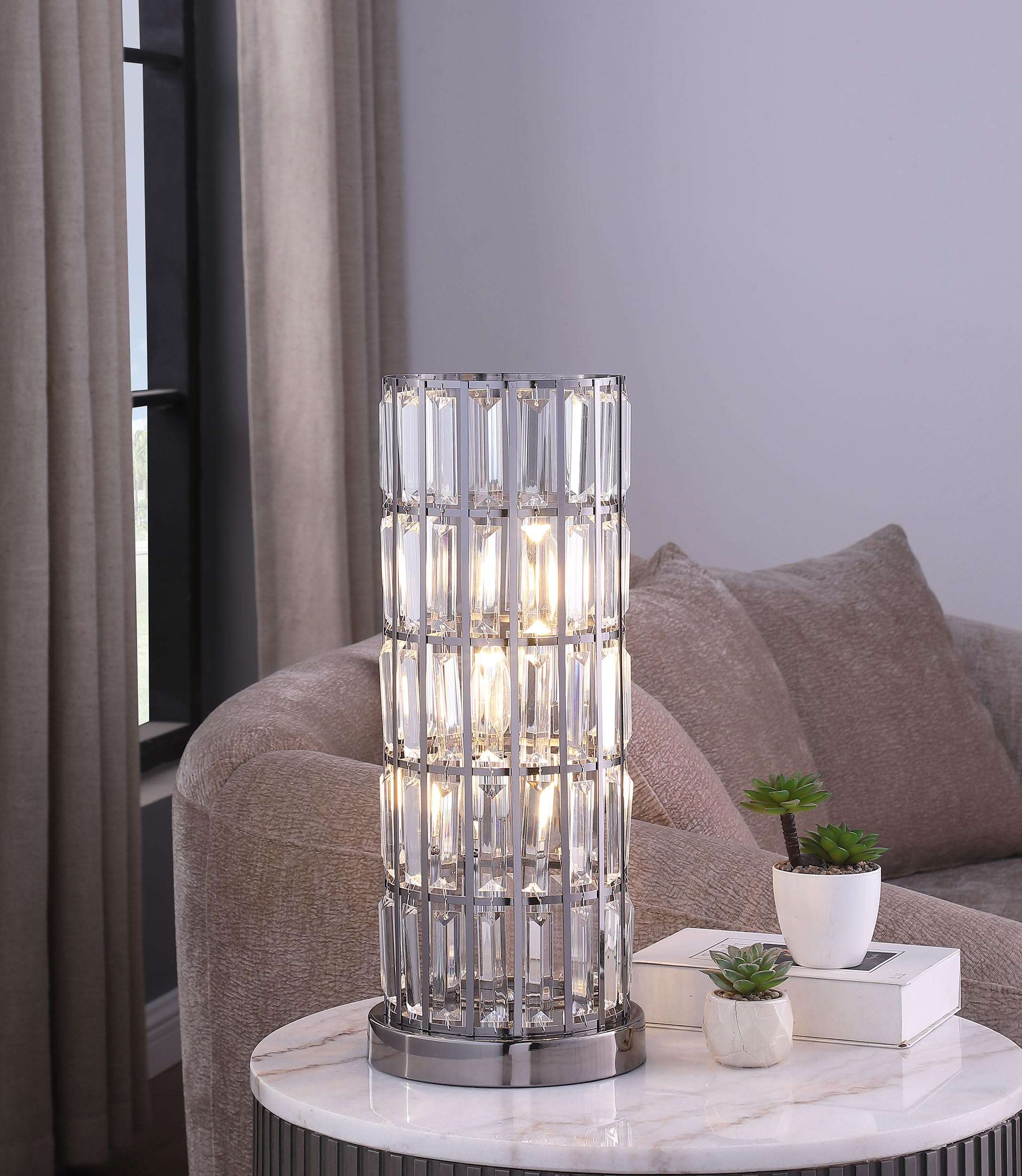 Coaster Home Furnishings Wanda 20-Inch Crystal Shade Bedside Table Lamp Black