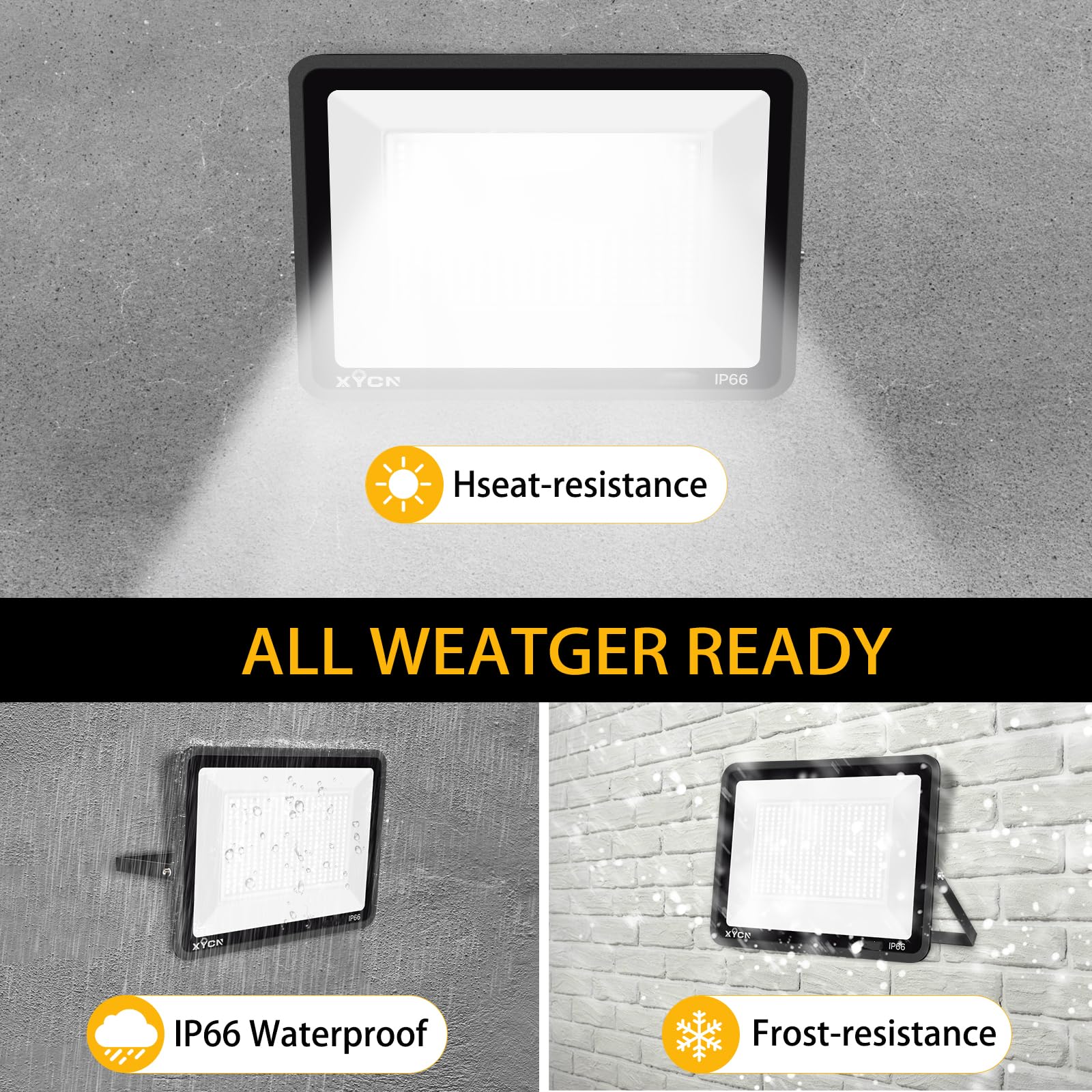 Xycn 2-Pack 400W Led Flood Lights, 5000K Daylight White, Ip66 Waterproof, 50000Lm