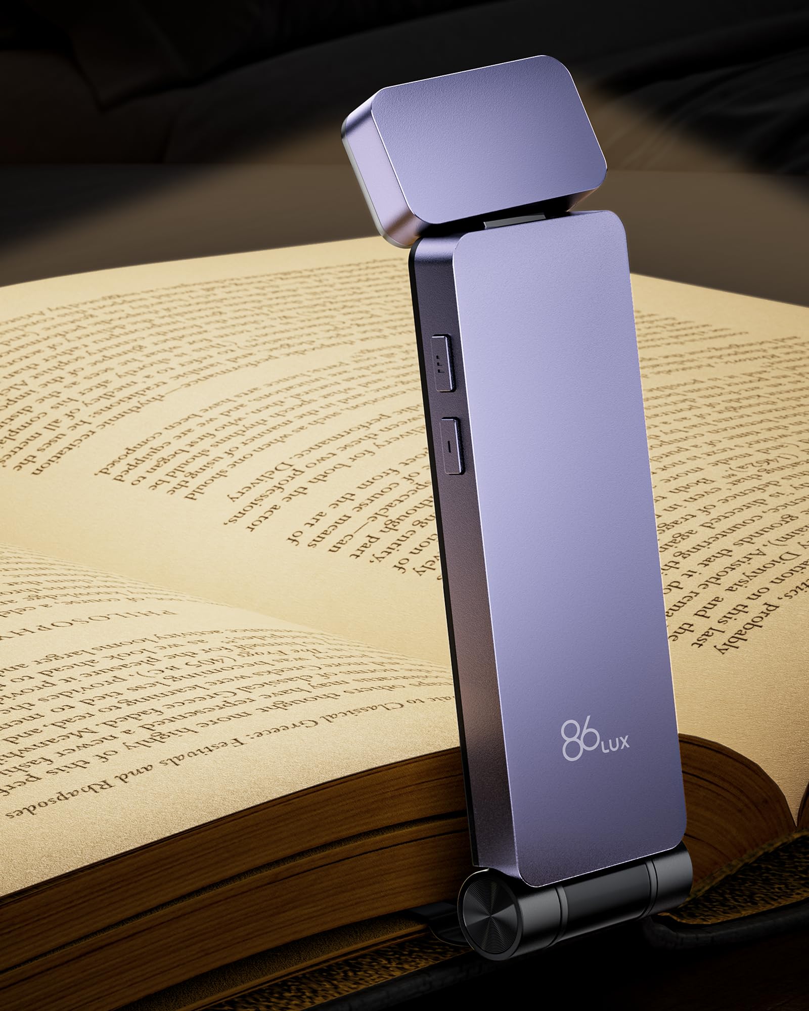 86Lux Reading Light, Rechargeable Book Light For Reading In Bed, Ultralight Clip-On Led Bookmark Lamp With 3 Amber Colors & Stepless Dimming For Night Reading For Book Lovers, Kids, Purple