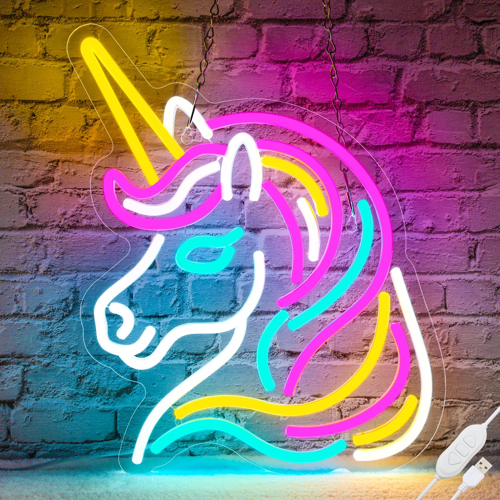 Basaneon Unicorn Neon Sign, Dimmable LED Wall Decor, 13inx12.6in, USB Powered, Acrylic, Colorful for Girls Room, B-Unicorn