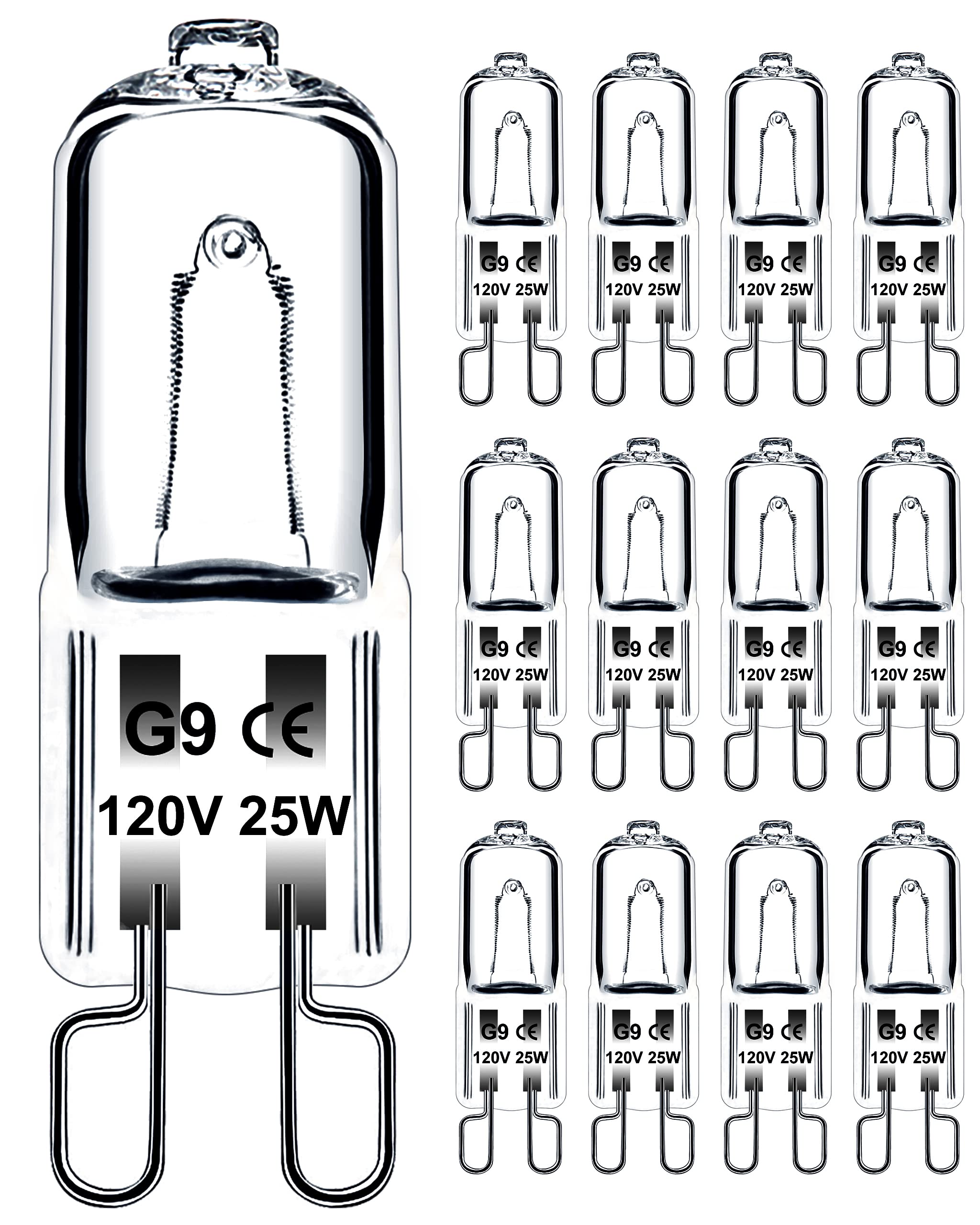 Jaenmsa G9 Halogen Bulb 25 Watt 120V, T4 G9 Halogen Light Bulbs 2 Pin, 12 Pack 25W Xenon g9 Bulb Dimmable 2 Prong Mini Light Bul